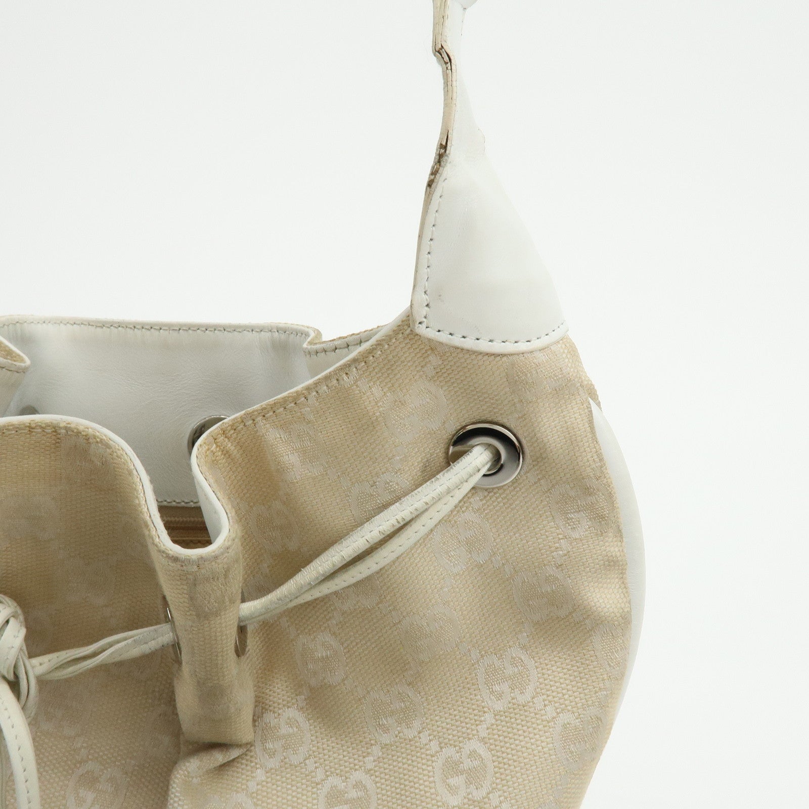 GUCCI Bamboo GG Canvas Leather Shoulder Bag Beige 001・4033・200047