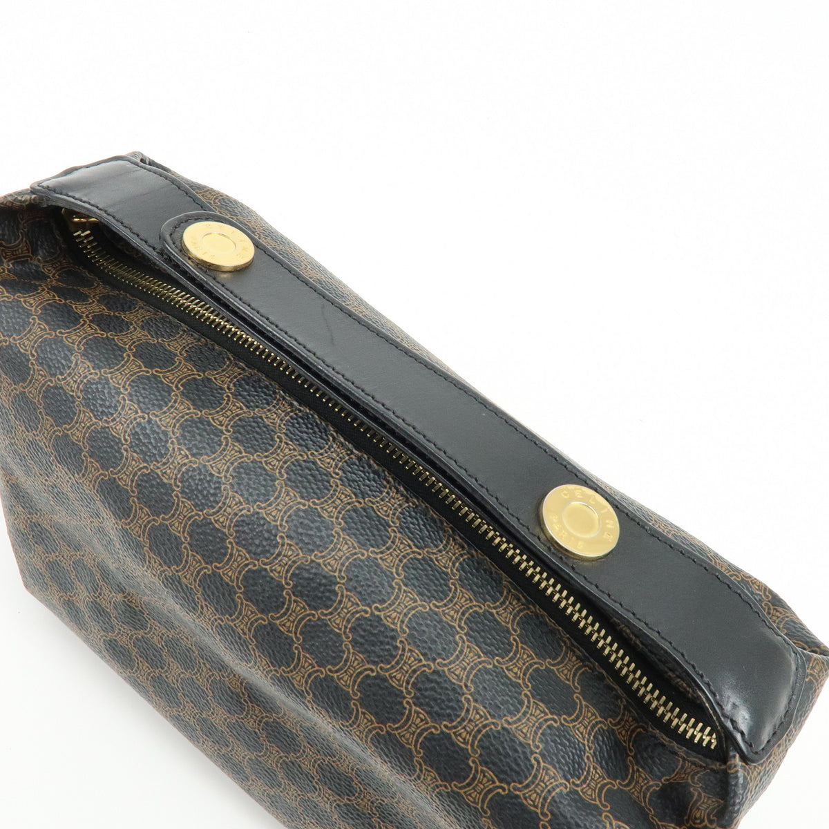CELINE Macadam PVC Leather Hand Bag Pouch Black Brown