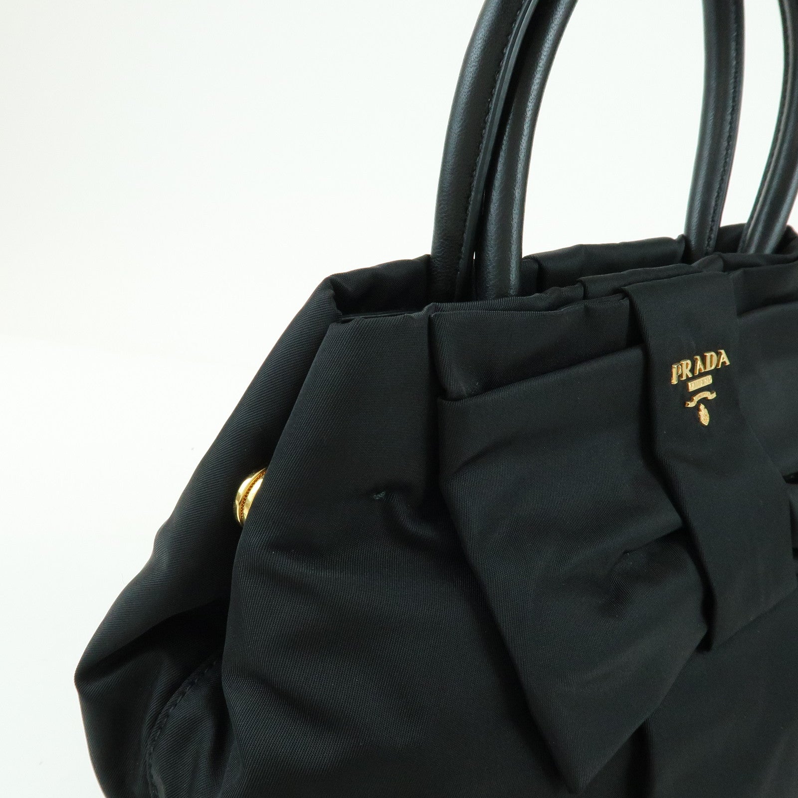 PRADA Nylon Leather Ribbon 2Way Bag Hand Bag Shoulder Bag Black