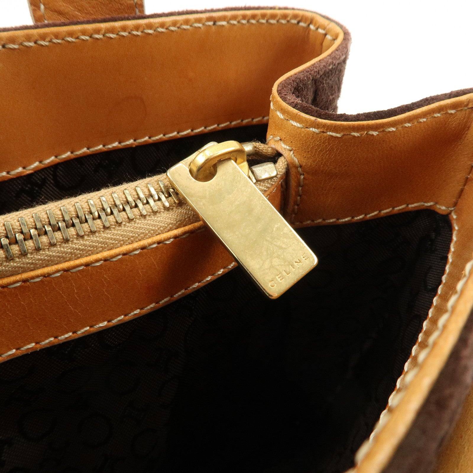 CELINE C Macadam Suede Leather Tote Bag Hand Bag Dark Brown Used