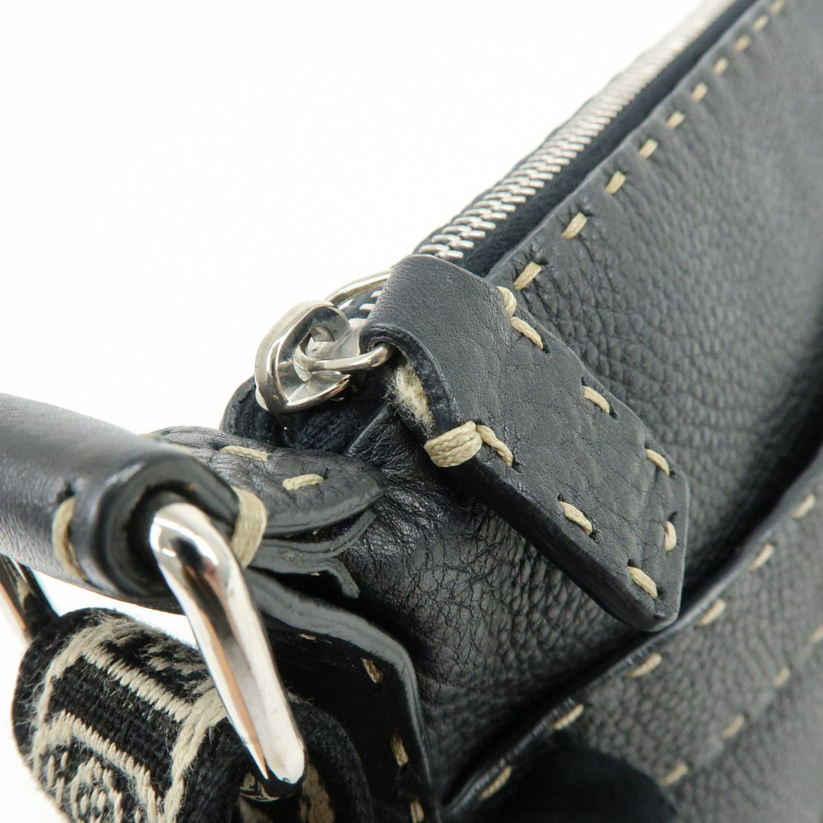FENDI Selleria Leather Canvas Shoulder Bag Crossbody Bag Black 8BT092