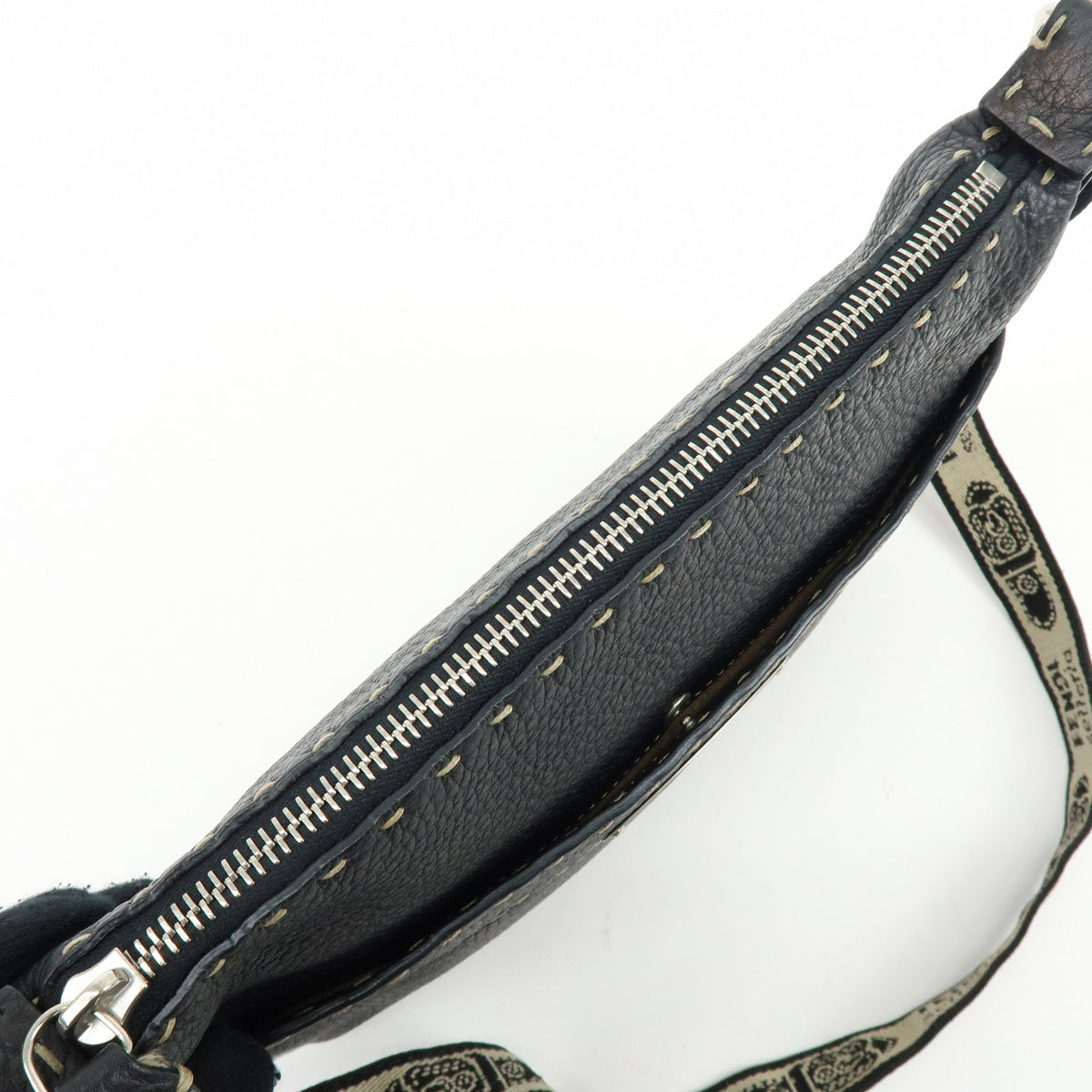 FENDI Selleria Leather Canvas Shoulder Bag Crossbody Bag Black 8BT092