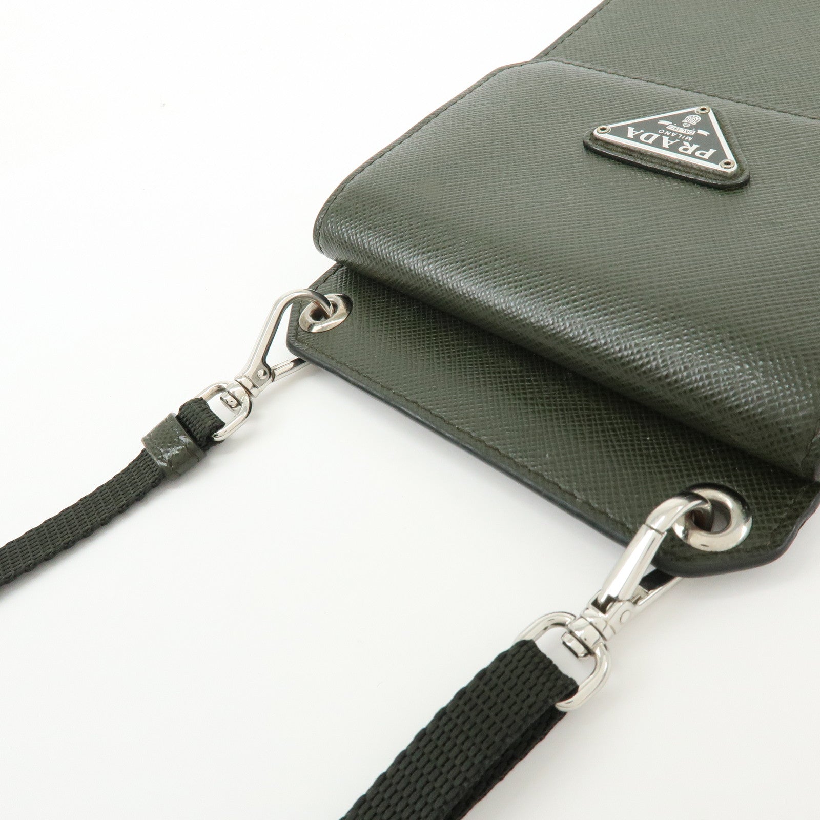 PRADA Triangle Logo Saffiano Leather Adjustable Shoulder Bag Khaki