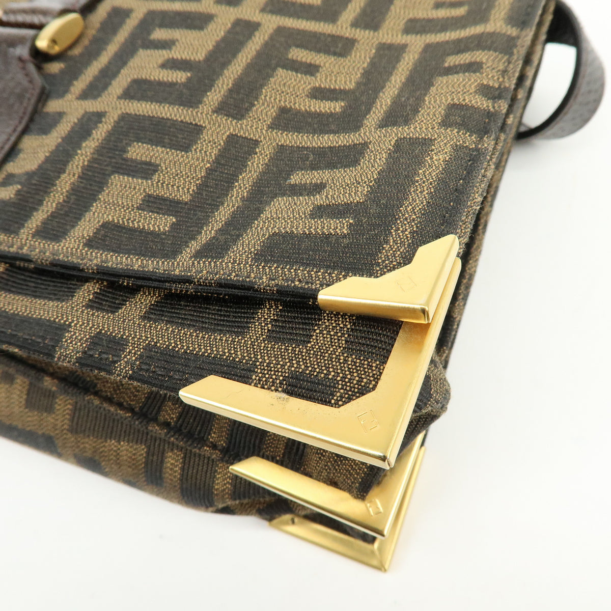 FENDI Zucca Canvas Leather Shoulder Bag Crossbody Bag Brown 8BT169