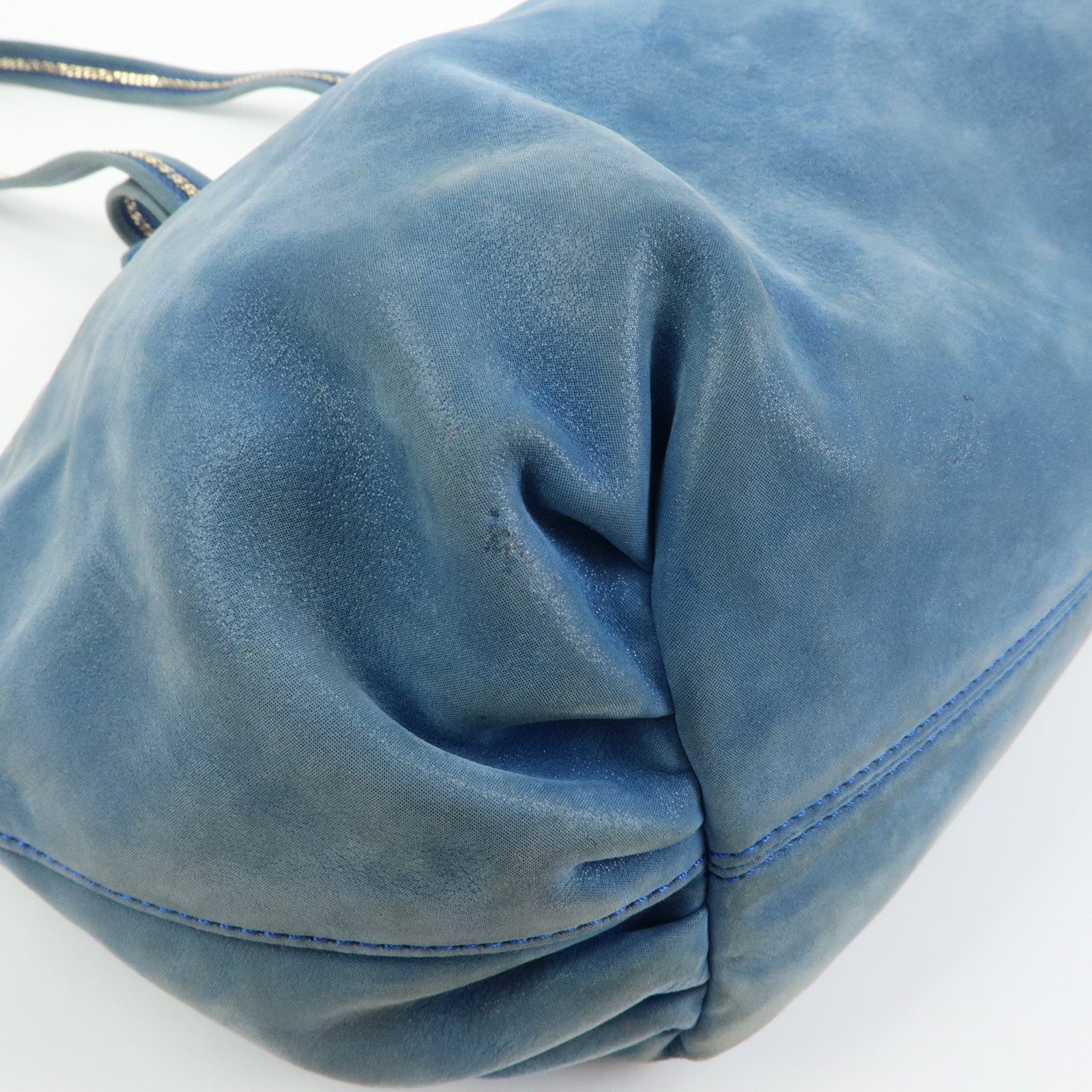 FENDI Lampo Leather Tote Bag Shoulder Bag Blue 8BR636
