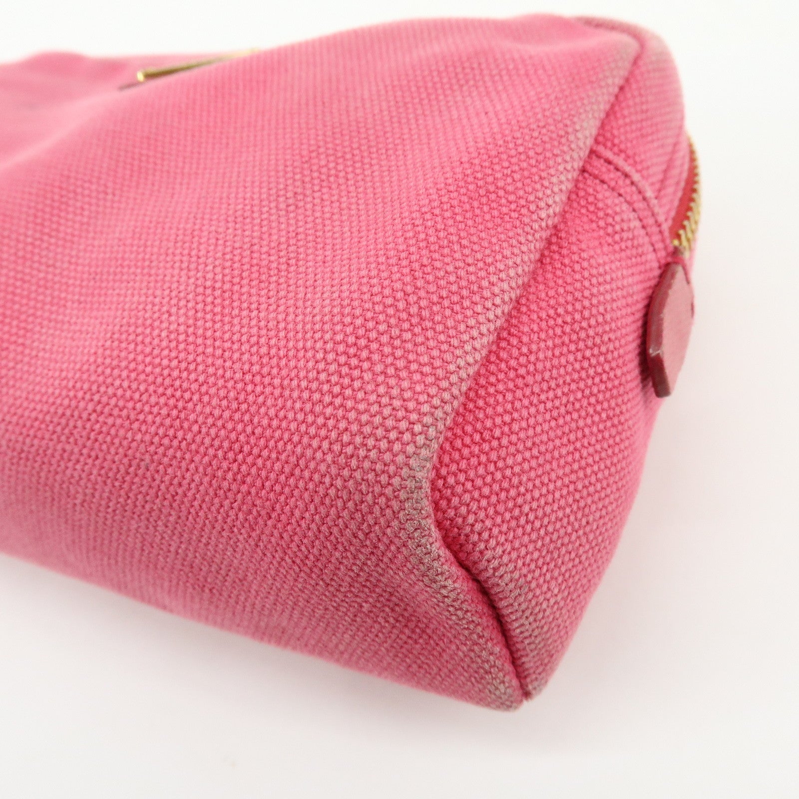 PRADA Triangle Logo Canvas Leather Pouch Cosmetic Pouch Pink