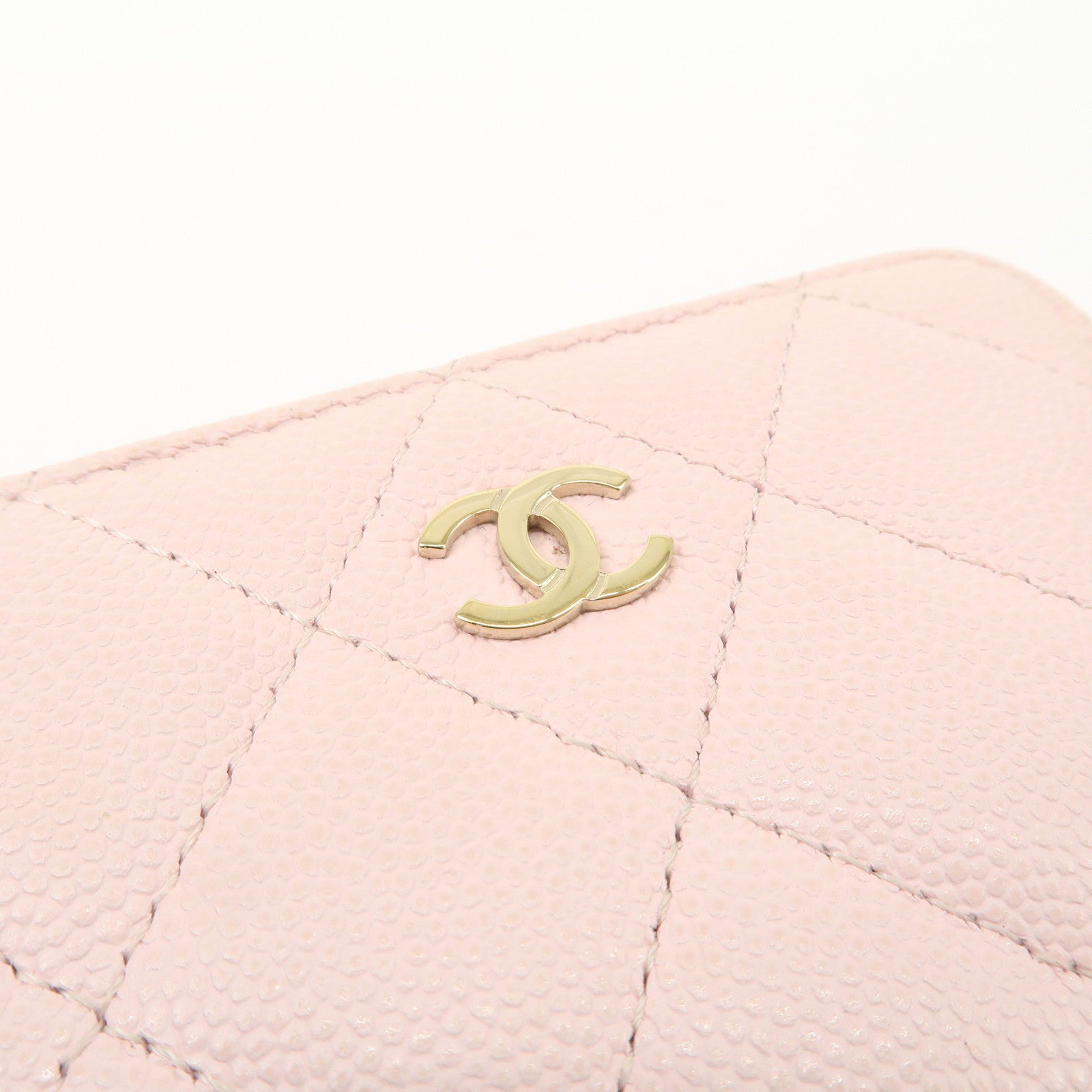 CHANEL Matelasse Caviarskin Classic Zip Around Coin Case Pink AP0216 Used