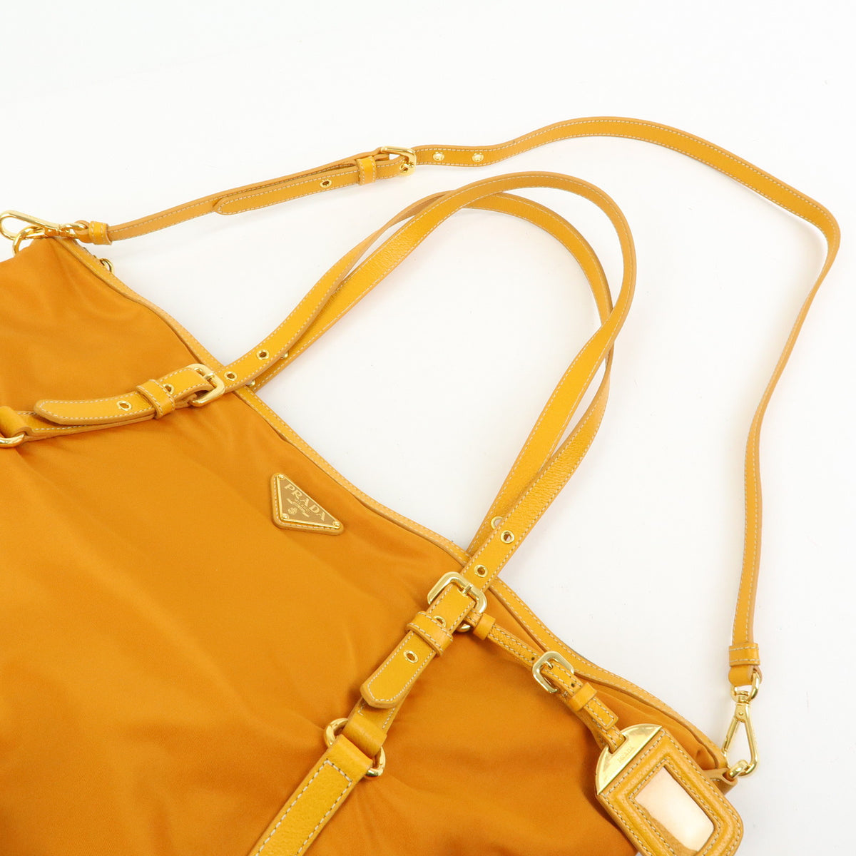 PRADA Triangle Logo Nylon Leather Tote Bag Shoulder Bag Orange BR4253