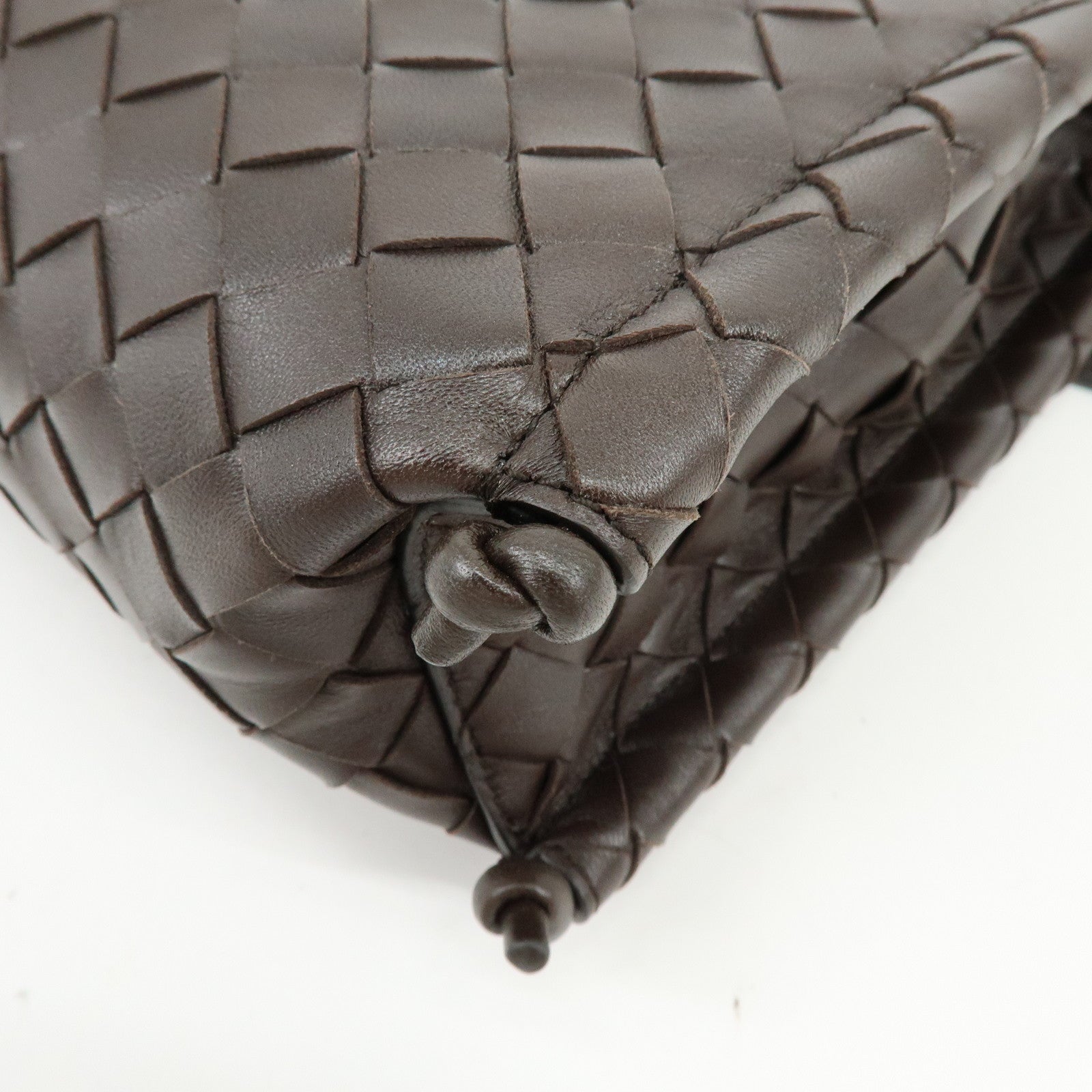 BOTTEGA VENETA Intrecciato Leather Shoulder Crossbody Bag Dark Brown