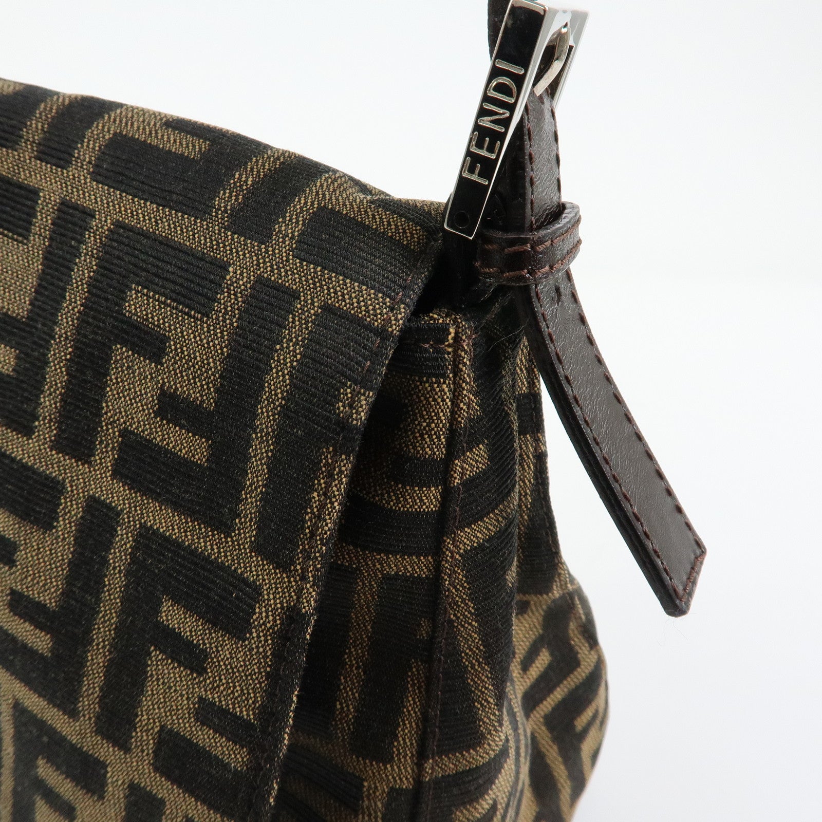 FENDI Mamma Baguette Zucca Canvas Leather Shoulder Bag Brown 26325