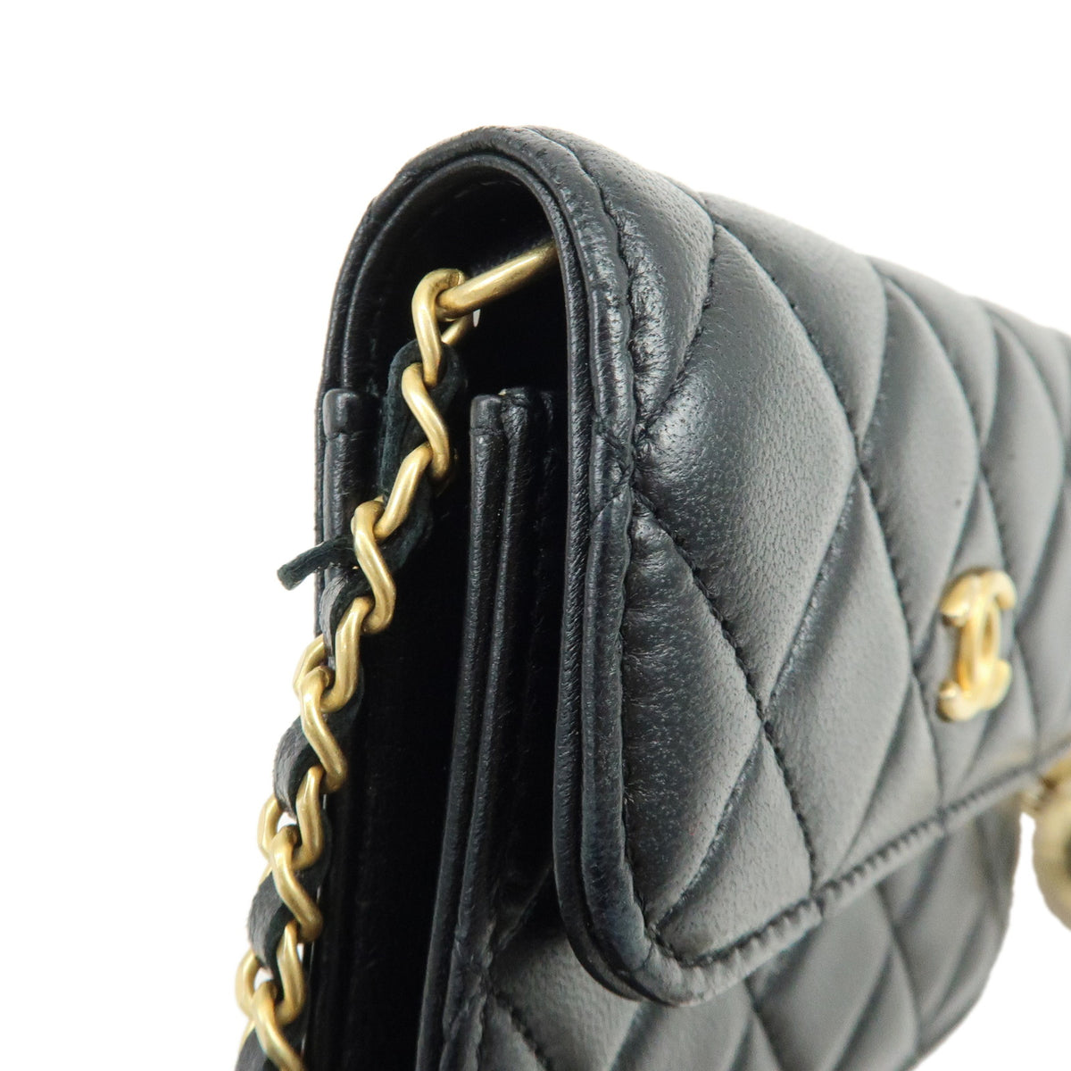 CHANEL Matelasse Lamb Skin Mini Chain Shoulder Bag Black