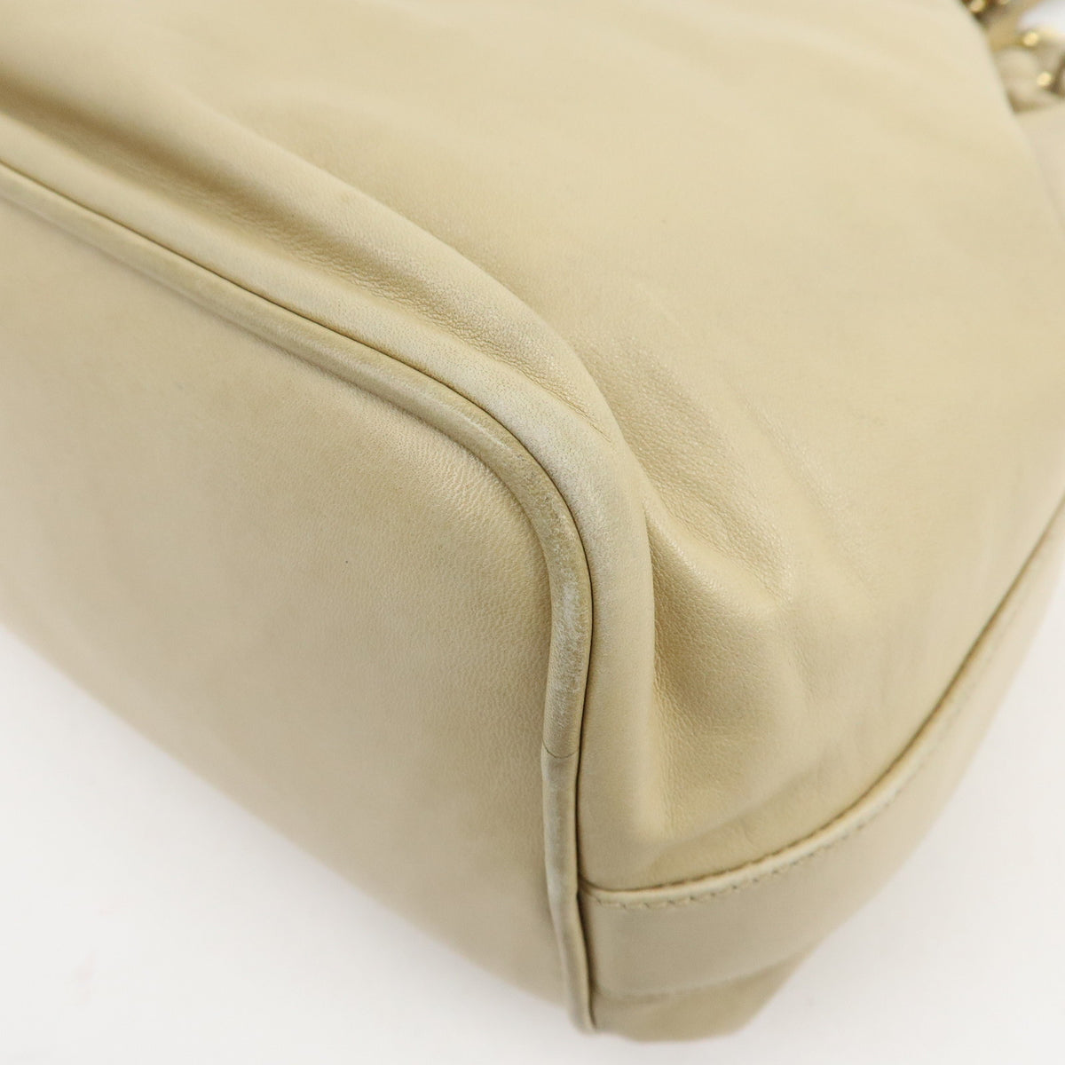 CHANEL Lamb Skin Bucket Chain Shoulder Bag Beige A01349