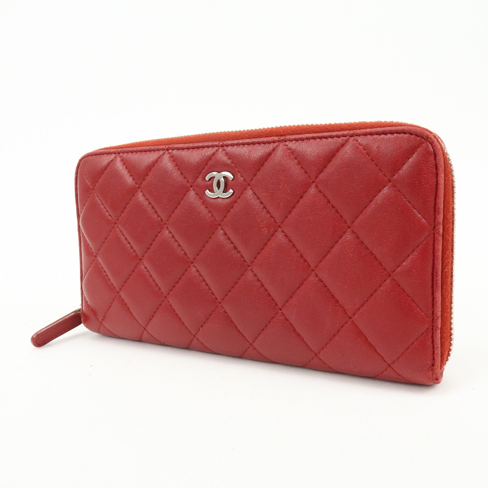 CHANEL COCO Mark Matelasse Round Zippy Long Wallet Red A50097