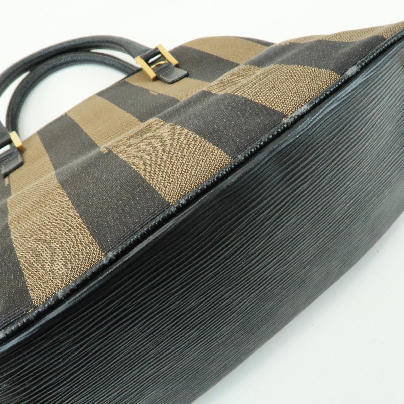 FENDI Pequin Canvas Embossed Leather 2Way Bag Hand Bag Brown