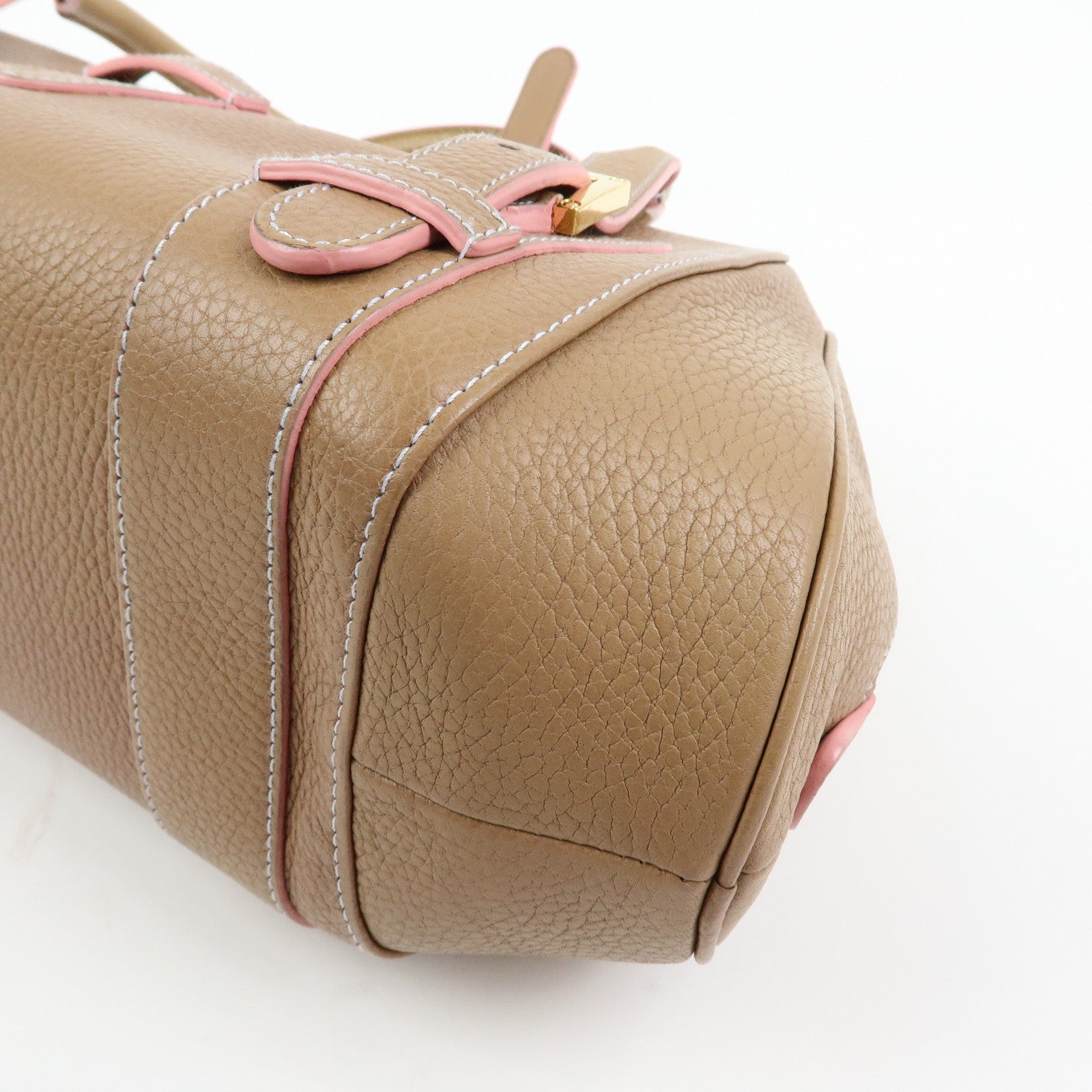 LOEWE Senda Stitches Leather Hand Bag Boston Bag Beige