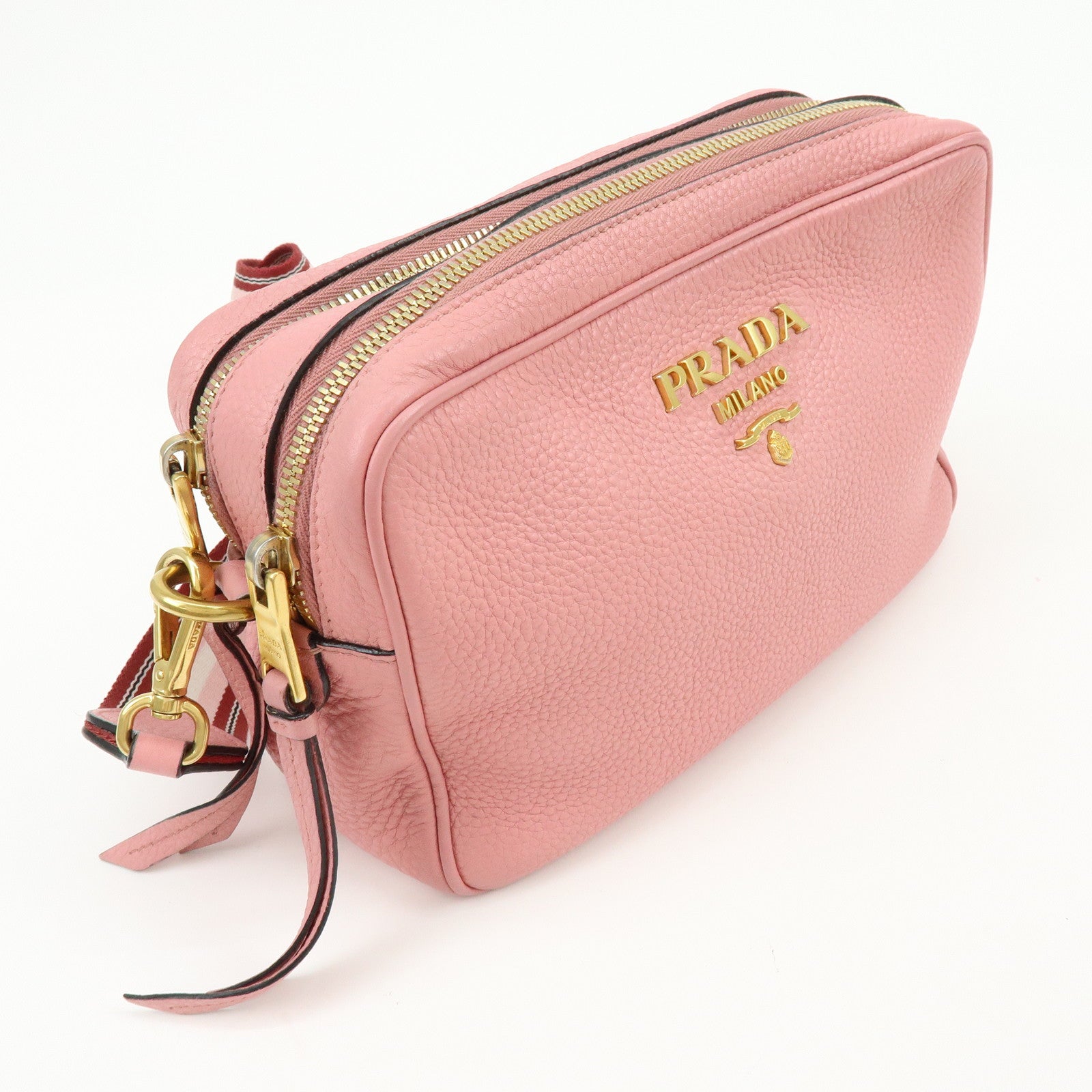 PRADA Logo Leather Shoulder Bag Crossbody Bag Camera Bag Pink