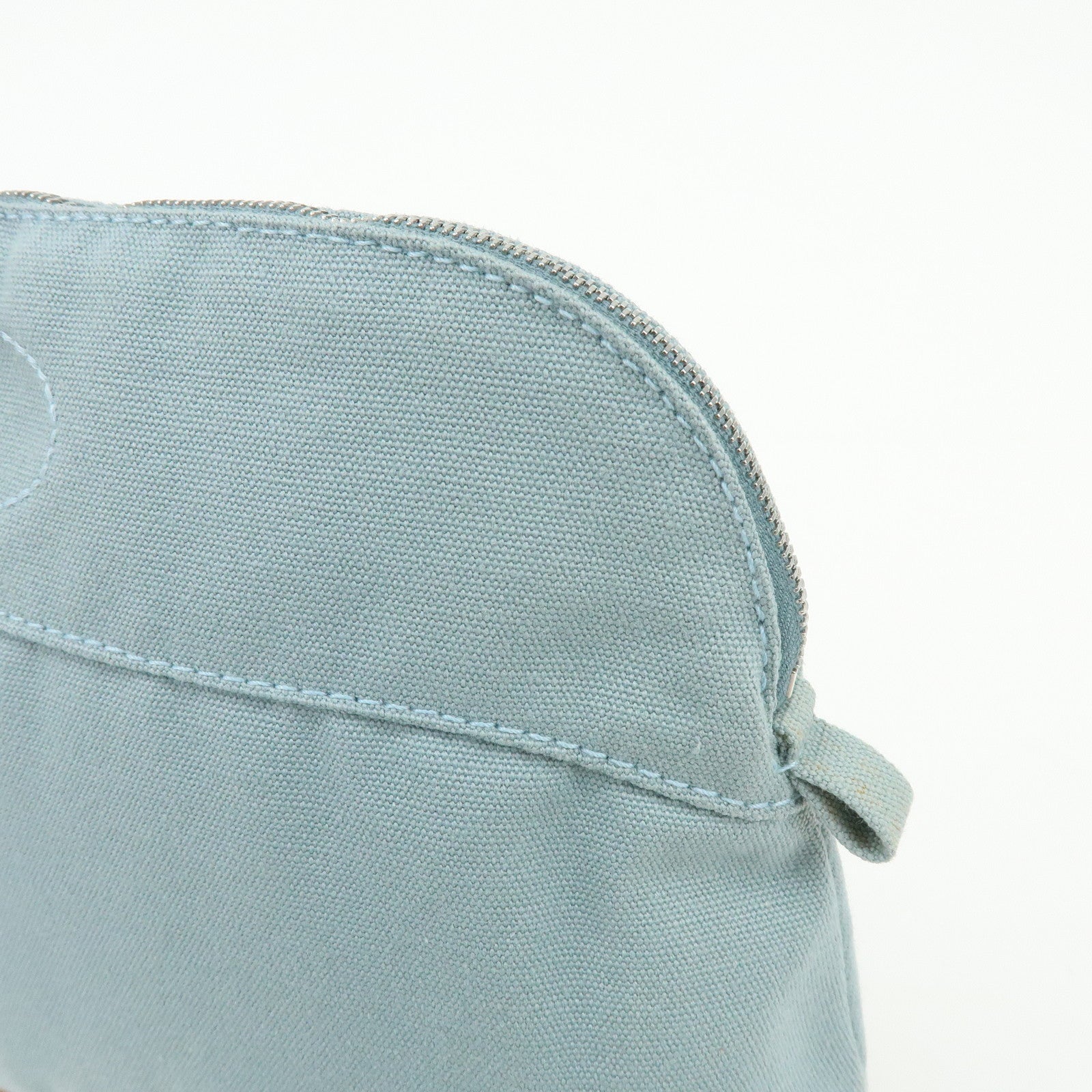 HERMES Bolide Pouch MM Cotton Leather Cosmetic Pouch Light Blue Brown