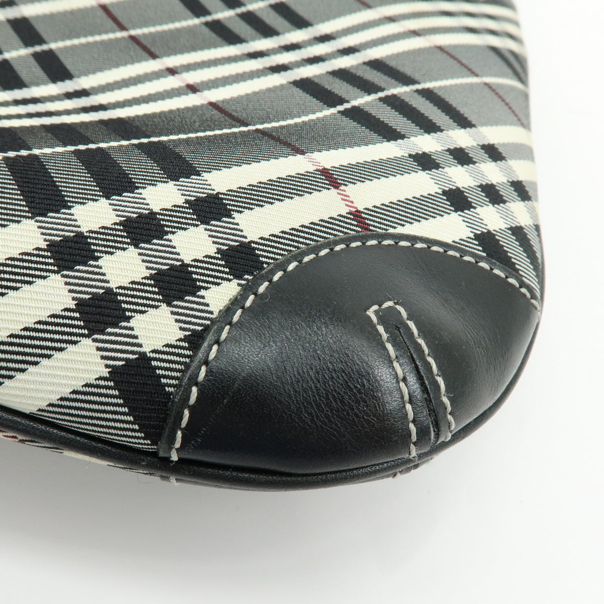 BURBERRY Nova Plaid Canvas Leather Shoulder Bag Black White Wine Red