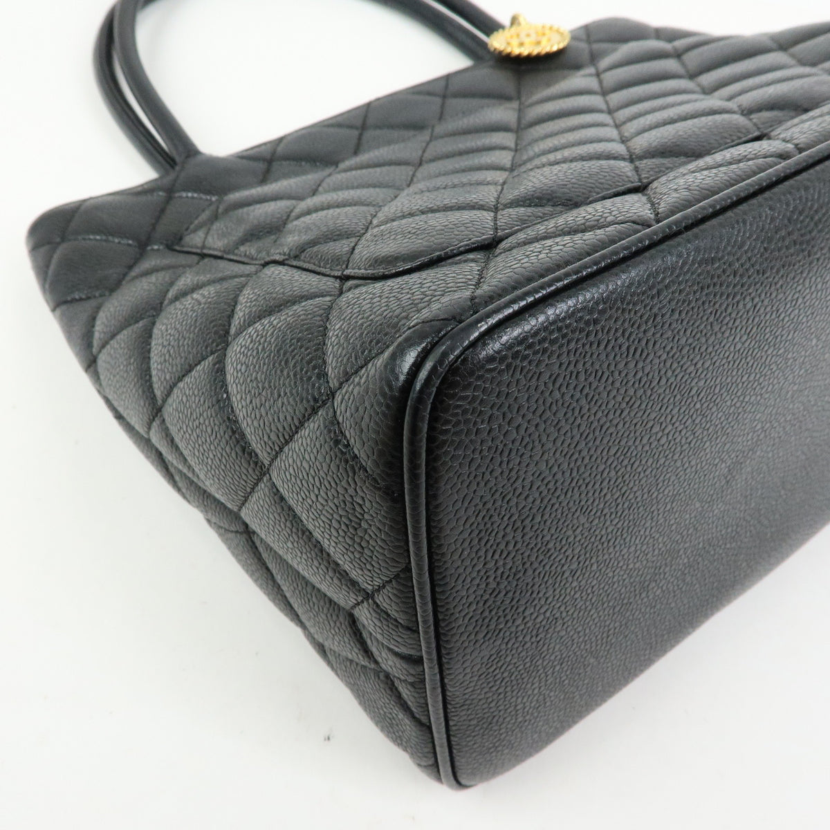 CHANEL Matelasse COCO Mark Caviarskin Medallion Tote Bag Black A01804
