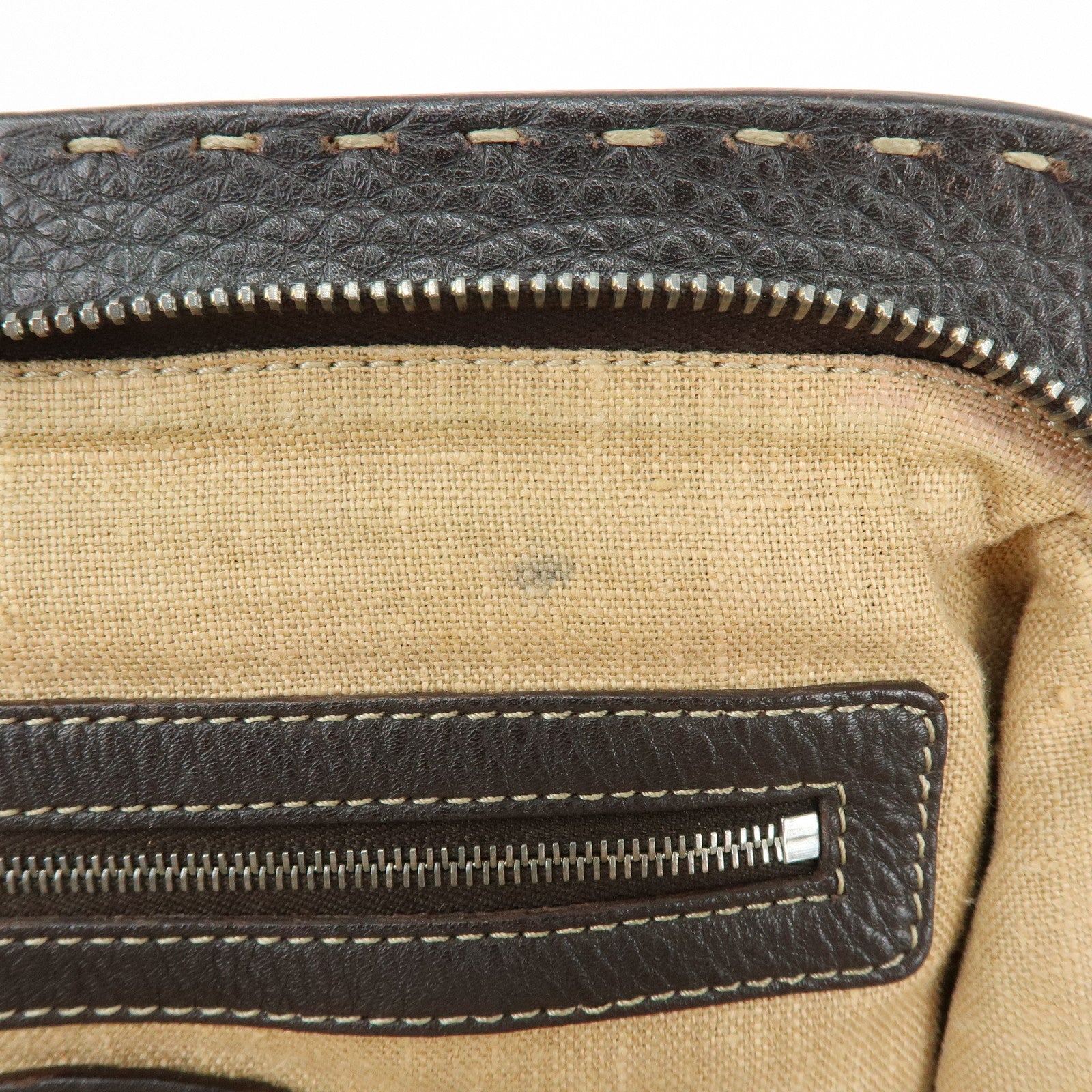 FENDI Selleria Stitches Leather Boston Bag Hand Bag Dark Brown 8BN127