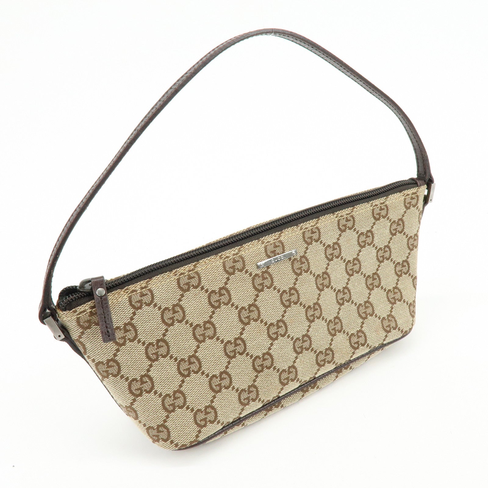 GUCCI Boat Bag GG Canvas Hand Bag Accessory Pouch Beige Brown 07198