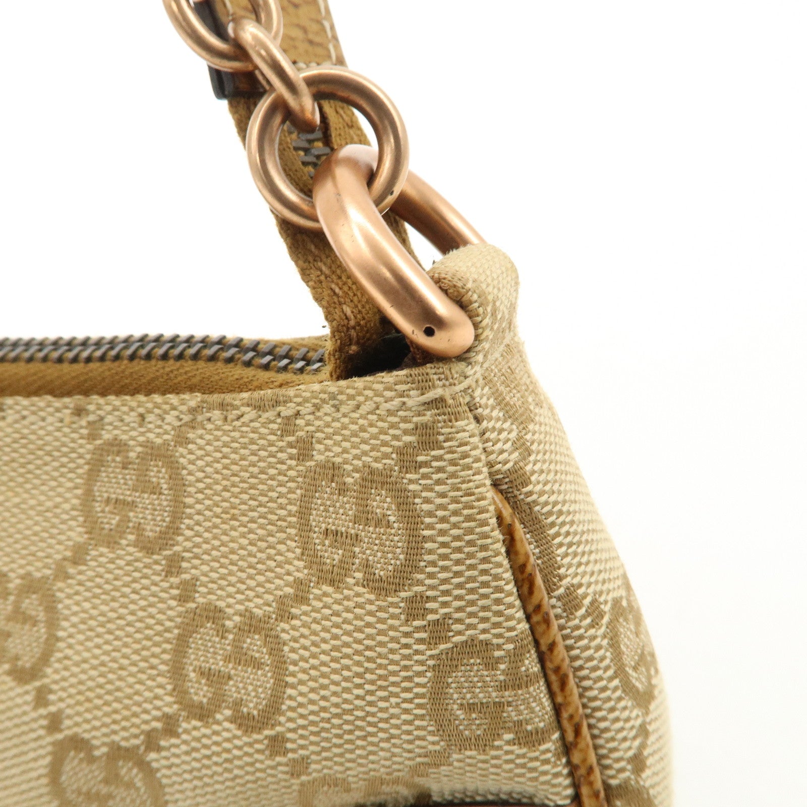 GUCCI GG Canvas Leather Chain Hand Bag Pouch Beige Brown 120940 Used