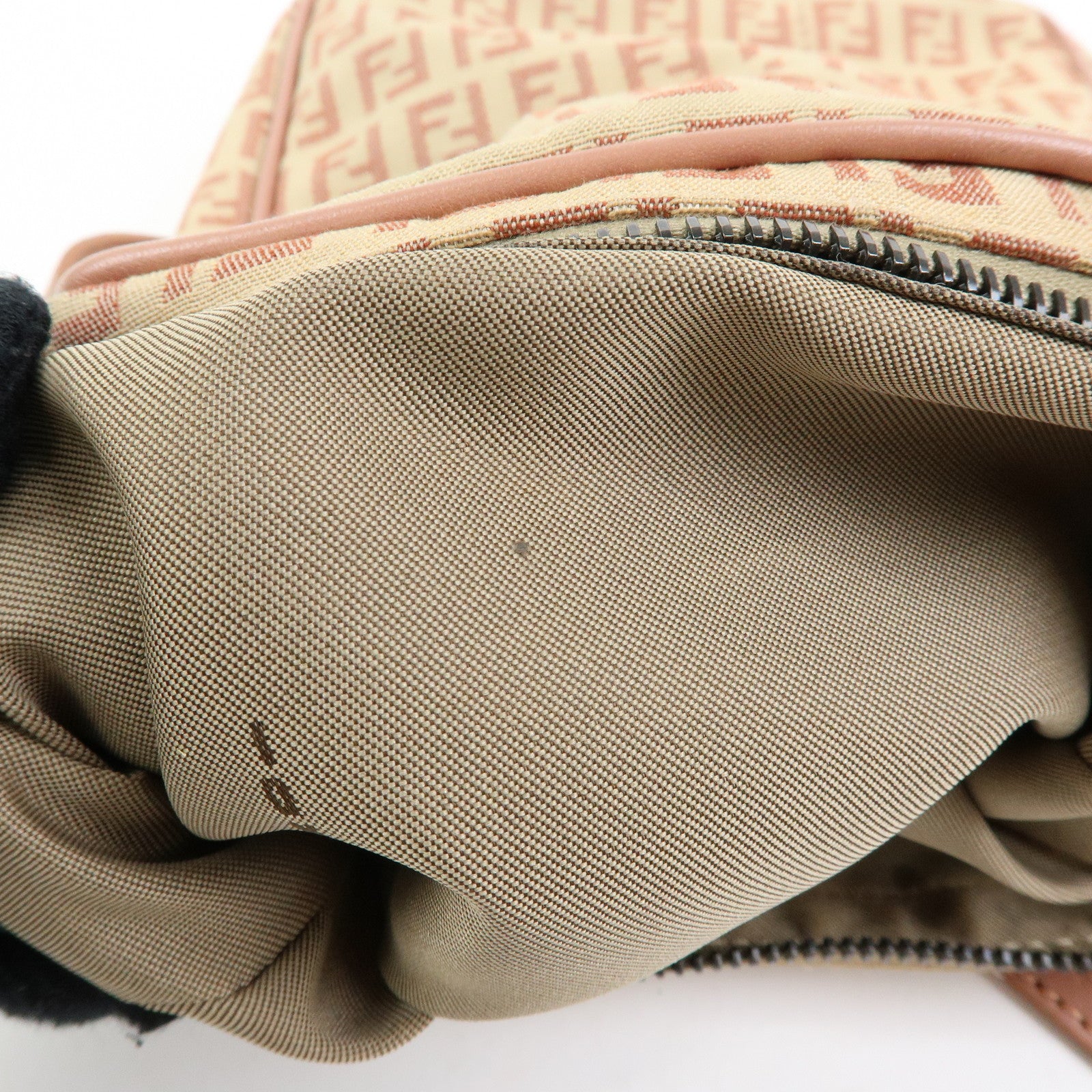 FENDI Zucchino Canvas Leather Shoulder Crossbody Bag Beige Pink 8BT053