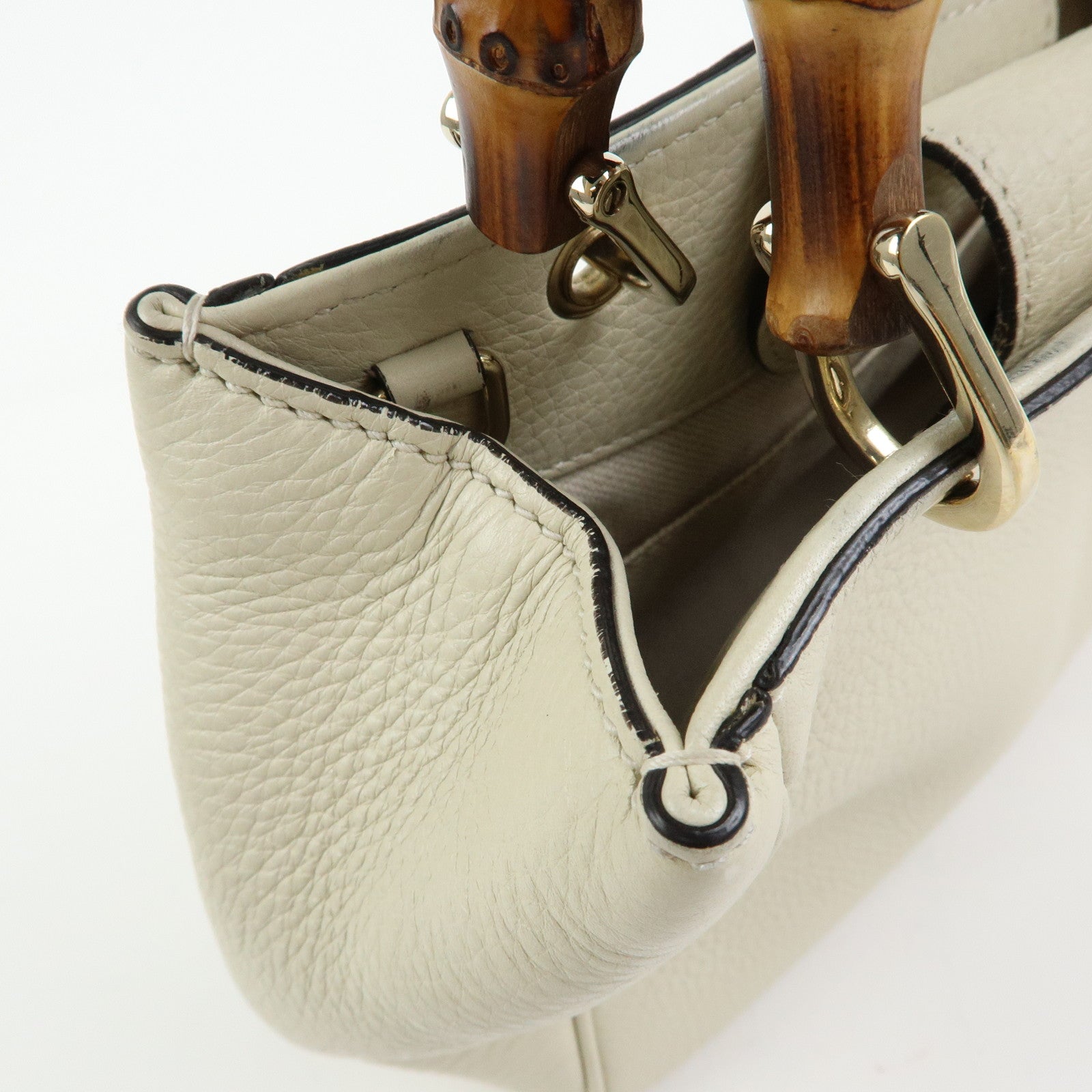 GUCCI Bamboo Mini Shopper Leather 2Way Bag Hand Bag White 368823