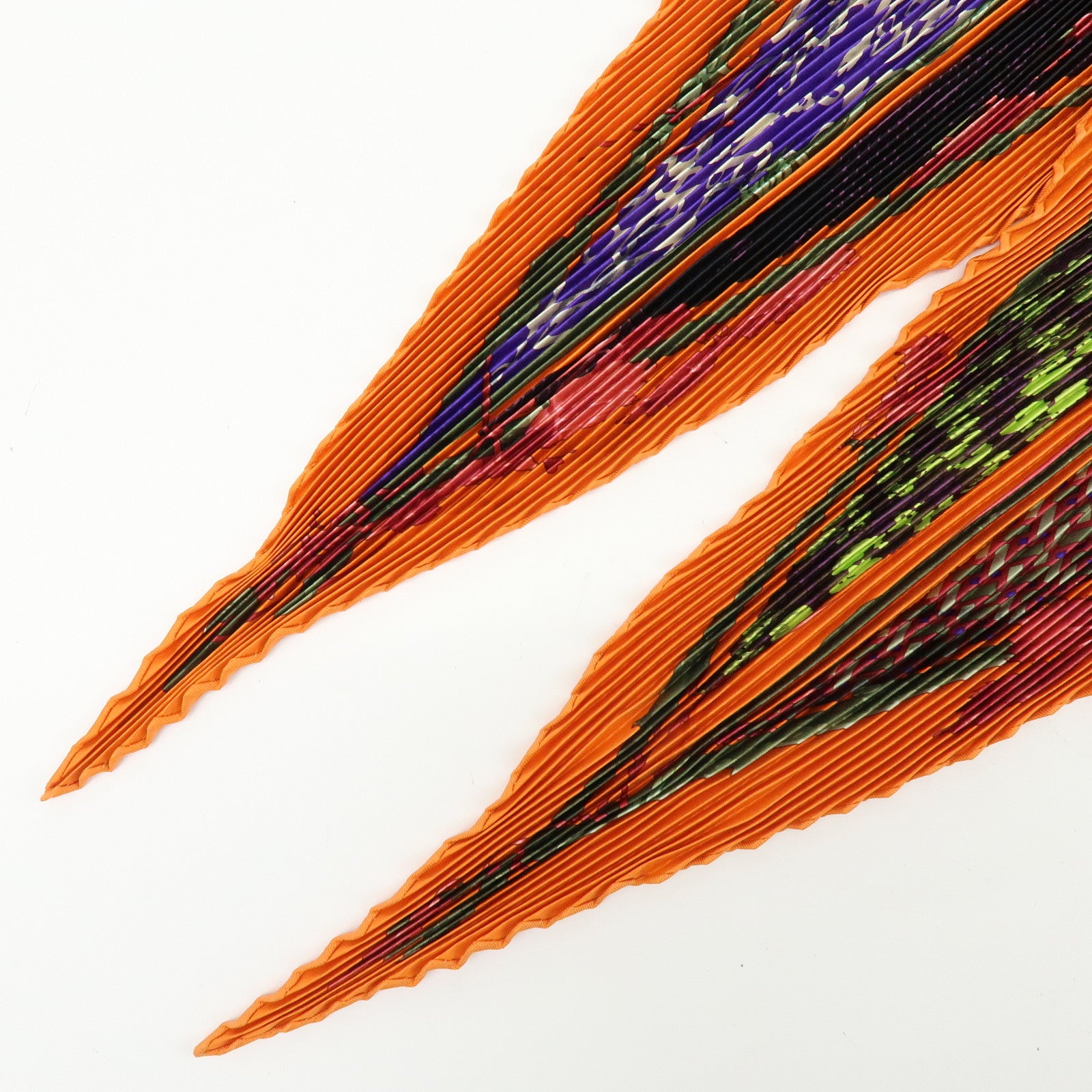 HERMES Pleated Carre 90 Silk 100% Scarf LE ROBINSON CHIC Orange Purple