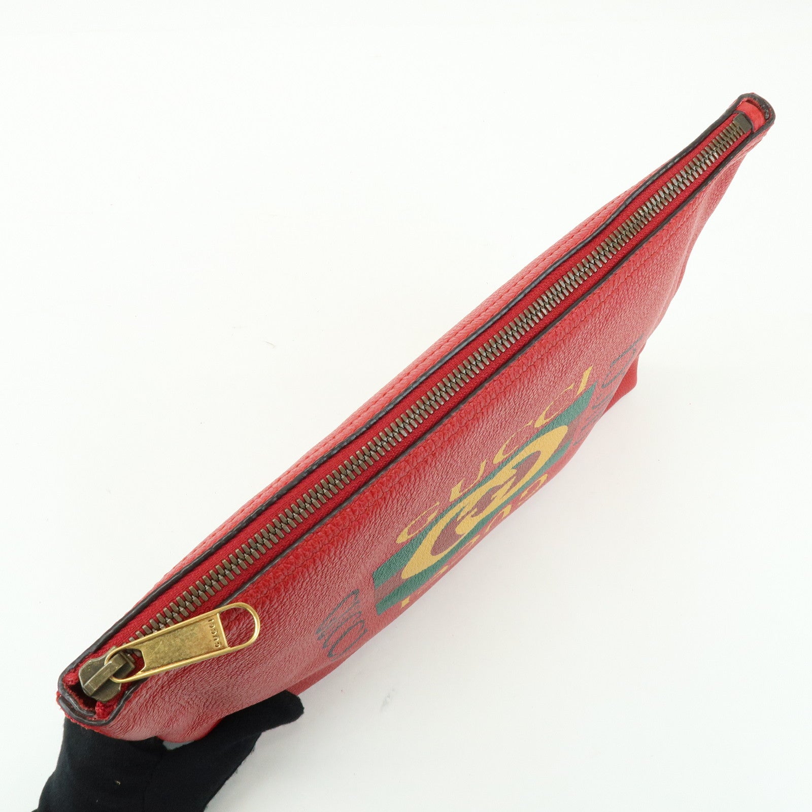 GUCCI Vintage Logo Portfolio Leather Clutch Bag Pouch Red