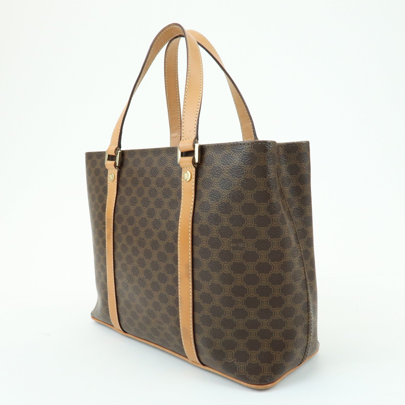 CELINE Macadam Leather Hand Bag Tote Bag Brown