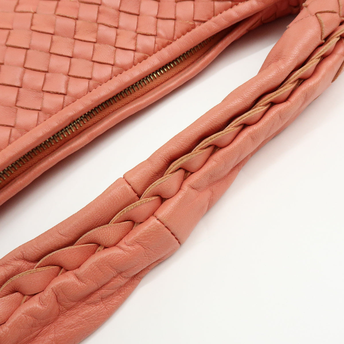 BOTTEGA VENETA Hobo Intrecciato Leather Shoulder Bag Coral