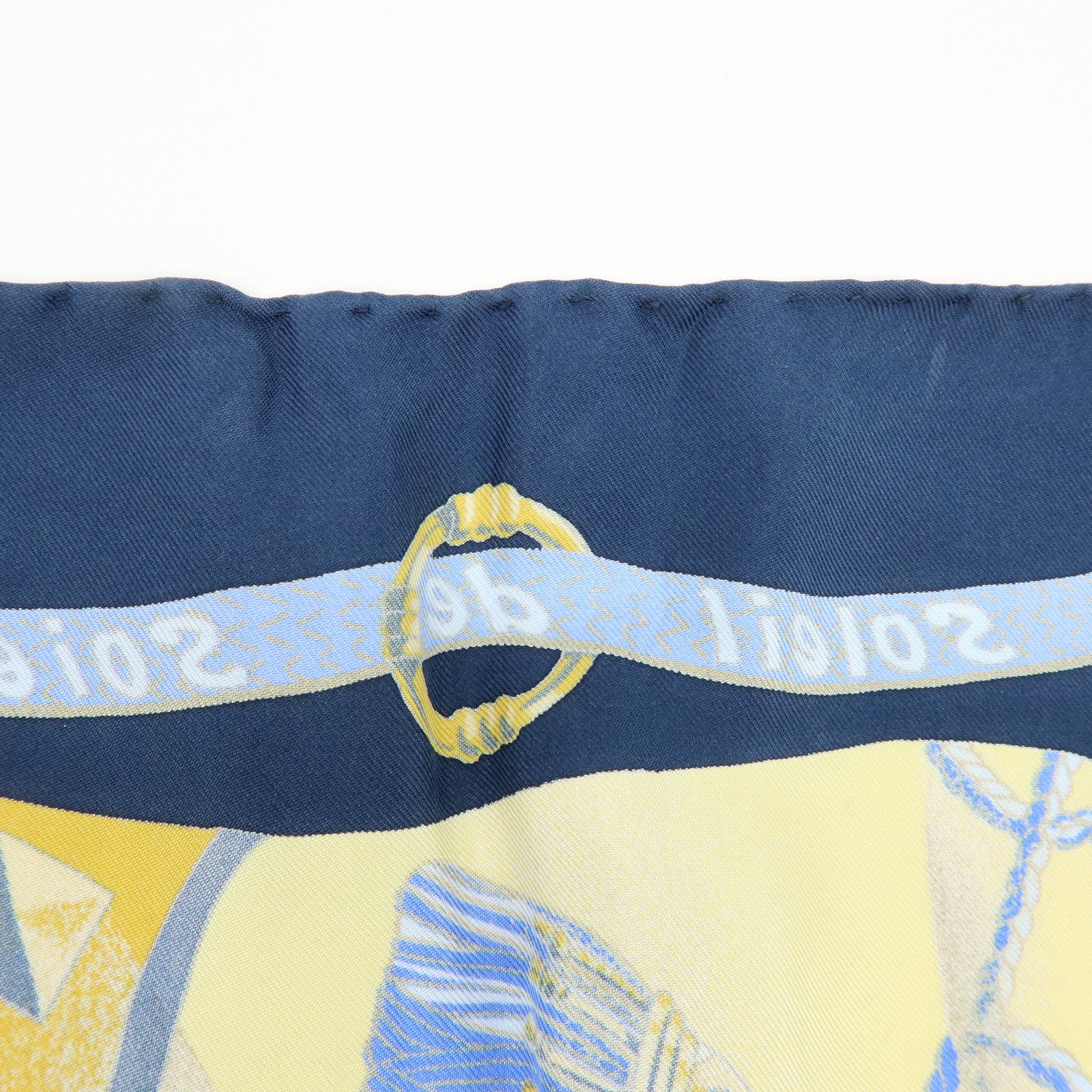 HERMES Carre 90 Silk 100% Scarf Soleil de Soie Blue Navy Yellow