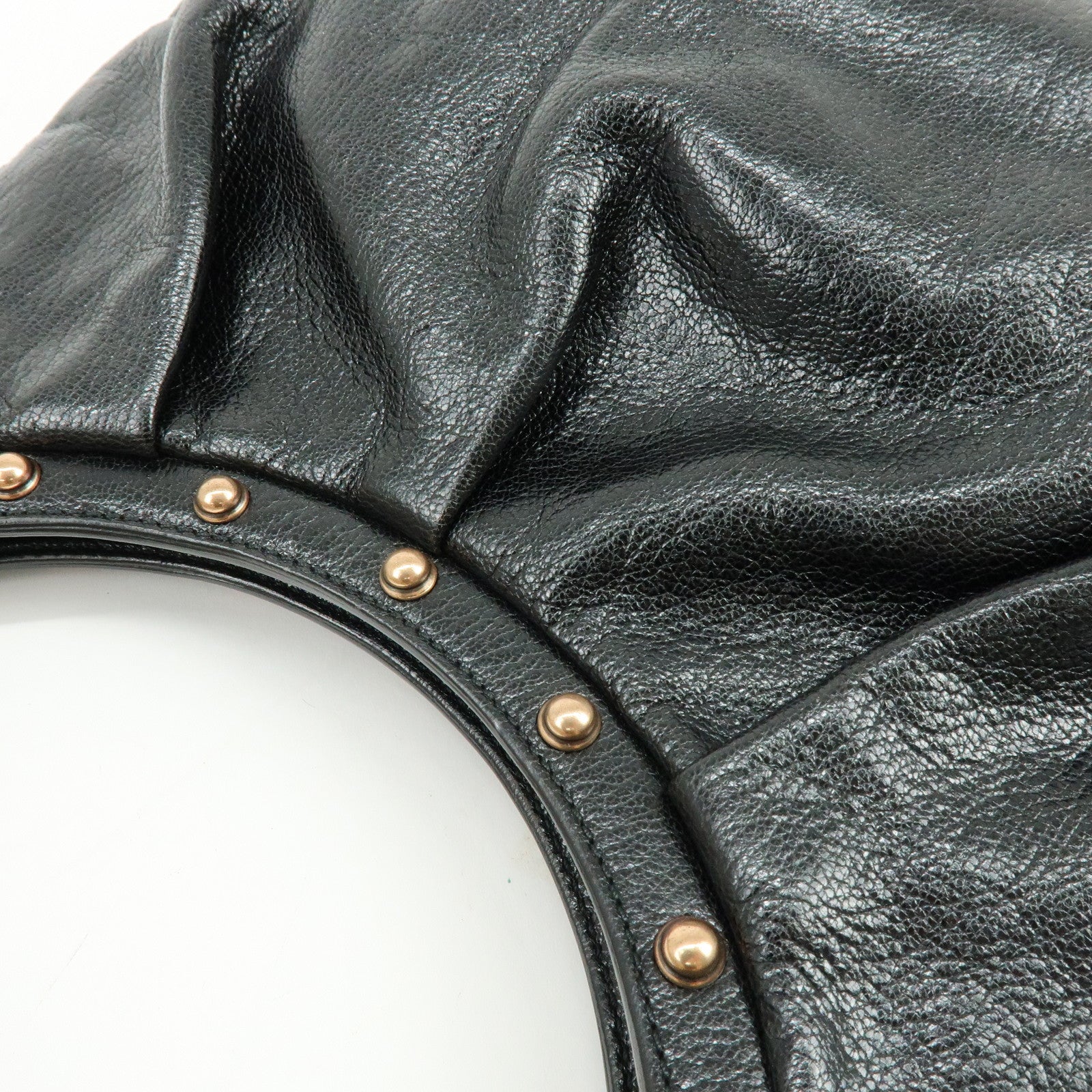 GUCCI Bamboo Leather Studs Hand Bag Tote Bag Black