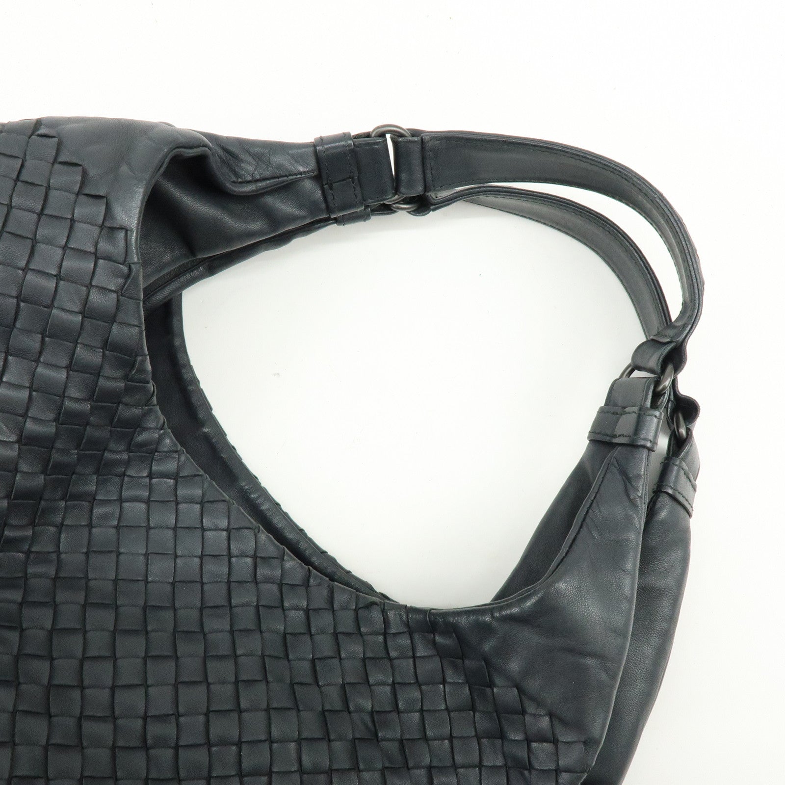 BOTTEGA VENETA Intrecciato Campana Leather Shoulder Bag Hand Bag Black