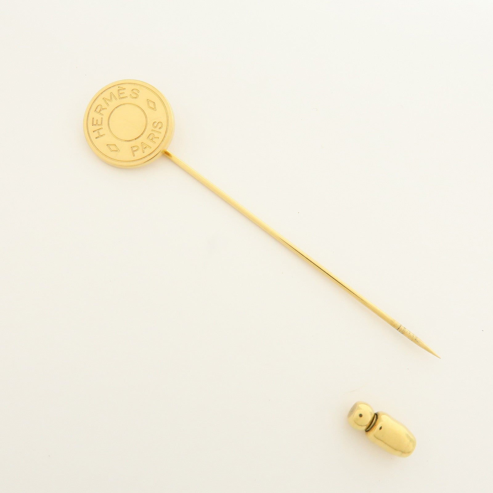 HERMES Set of 2 Sellier Metal Pin Brooch Gold