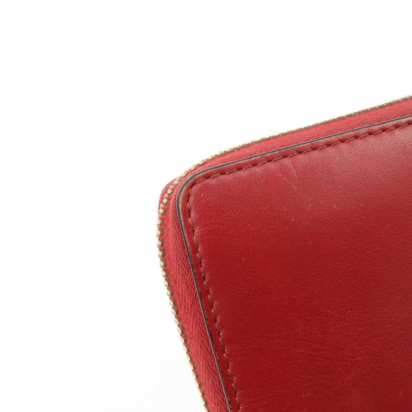 GUCCI Bamboo Leather Round Zippy Wallet Long Wallet Red Used