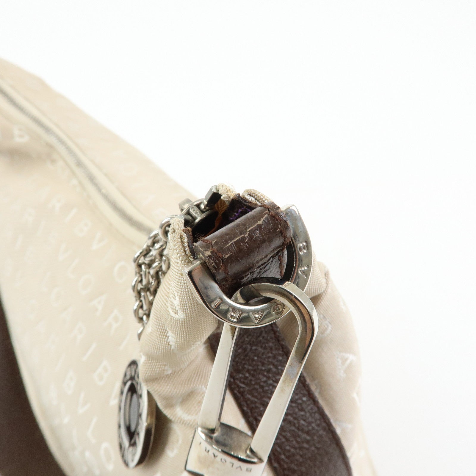BVLGARI Logo Mania Canvas Shoulder Bag Hand Bag Beige