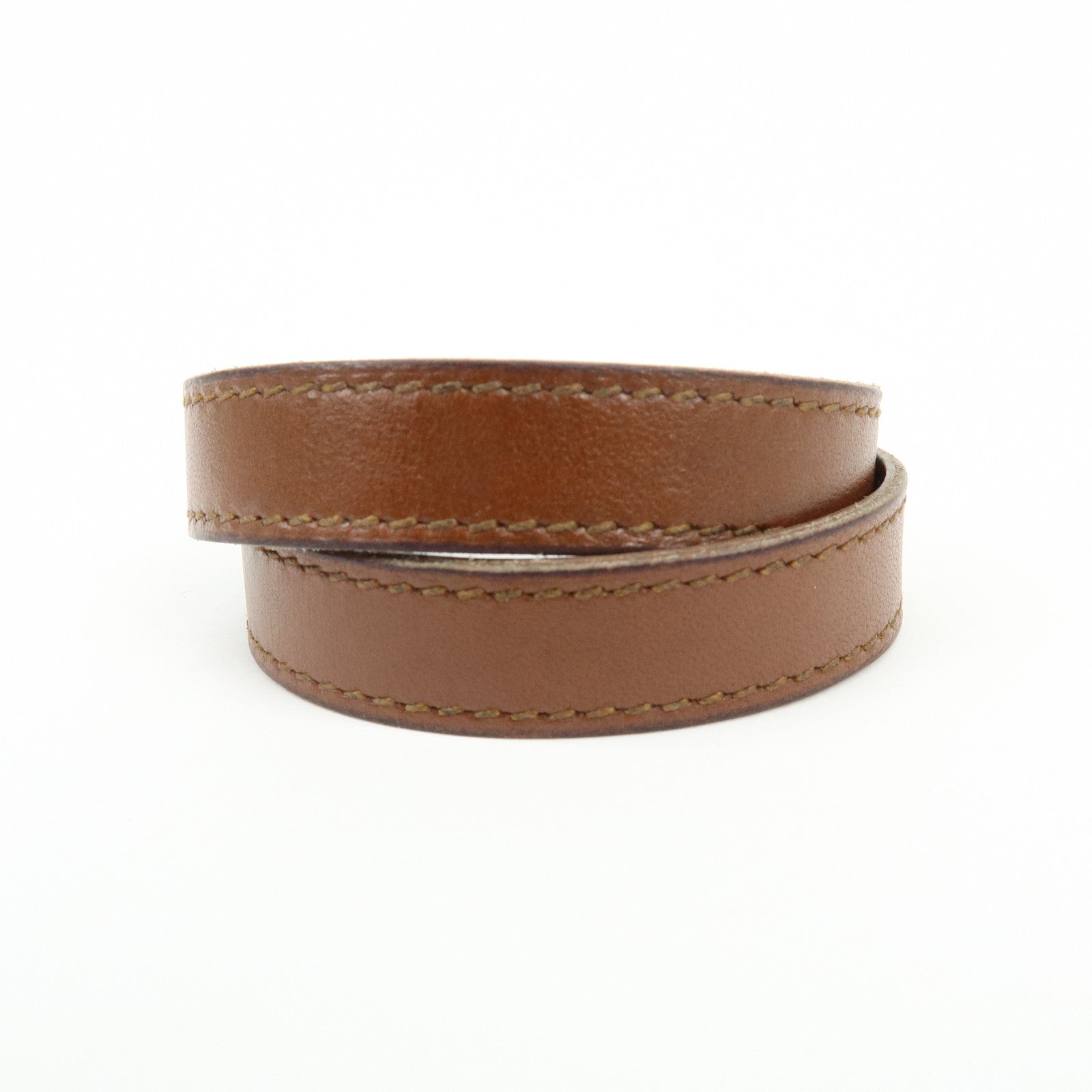 HERMES Kelly Double Tour Leather Bracelet ☐G Stamped Brown Silver