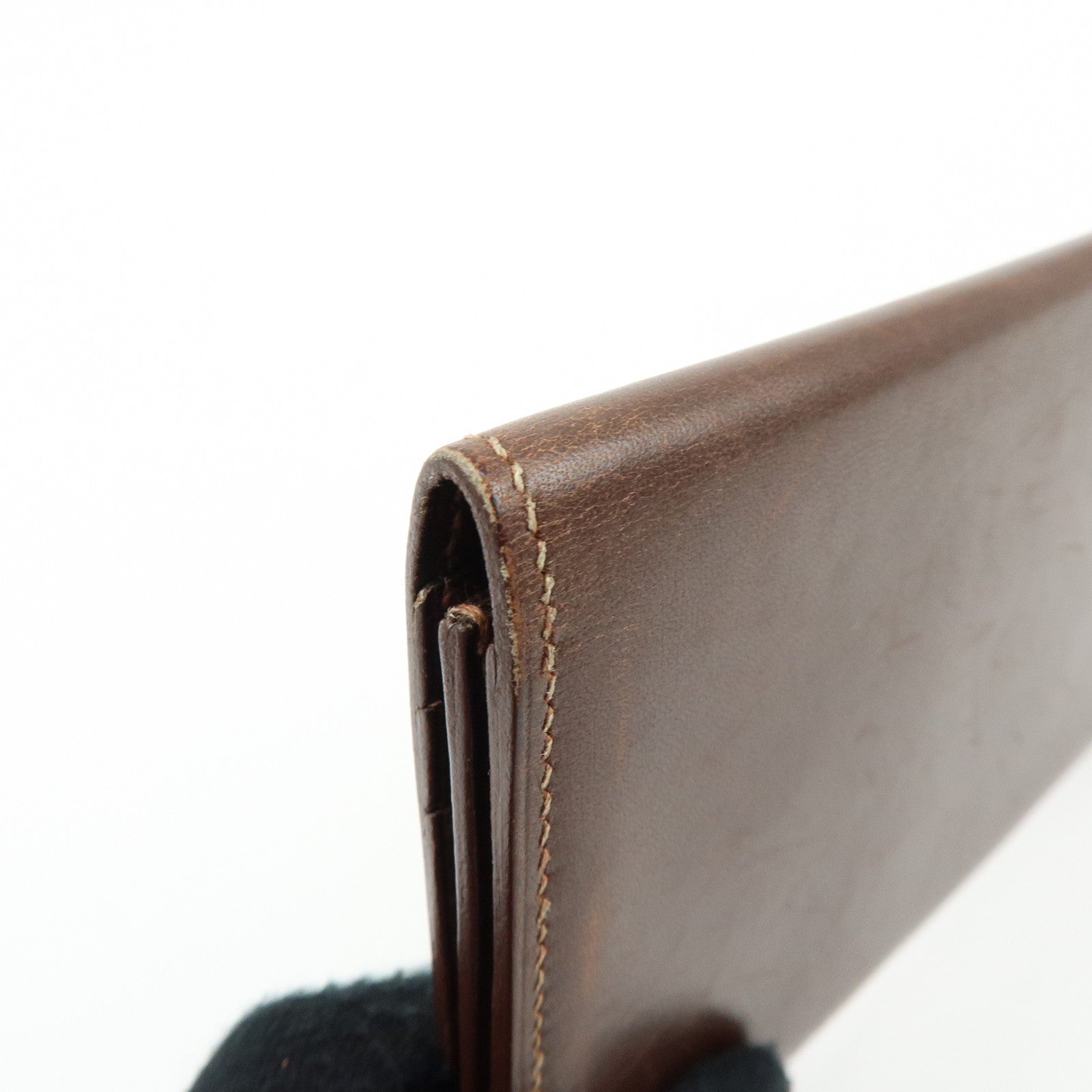 HERMES Box Calf Leather Long Bi-fold Wallet ☐FStamped Brown