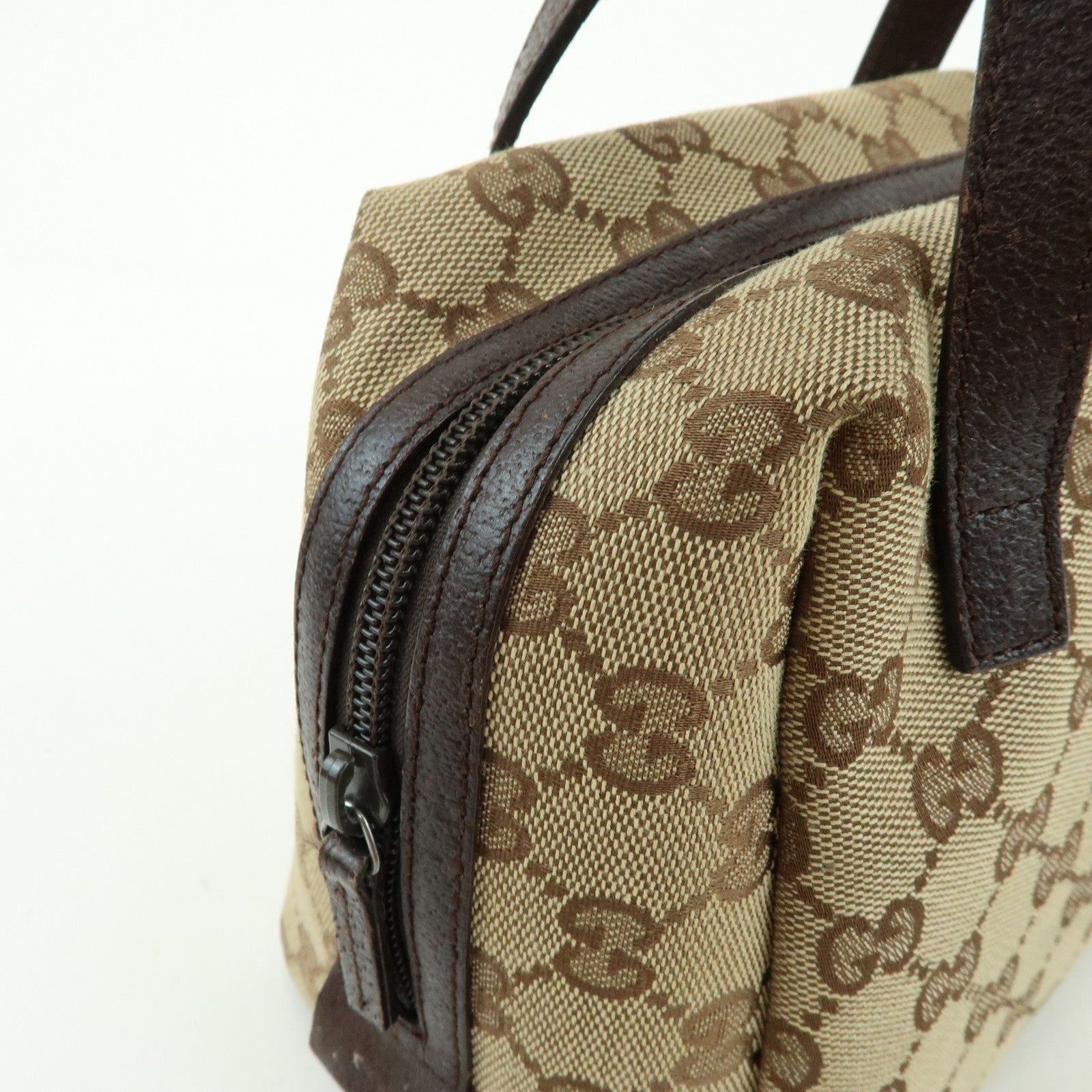 GUCCI GG Canvas Leather Hand Bag Mini Boston Bag Beige Brown 124542