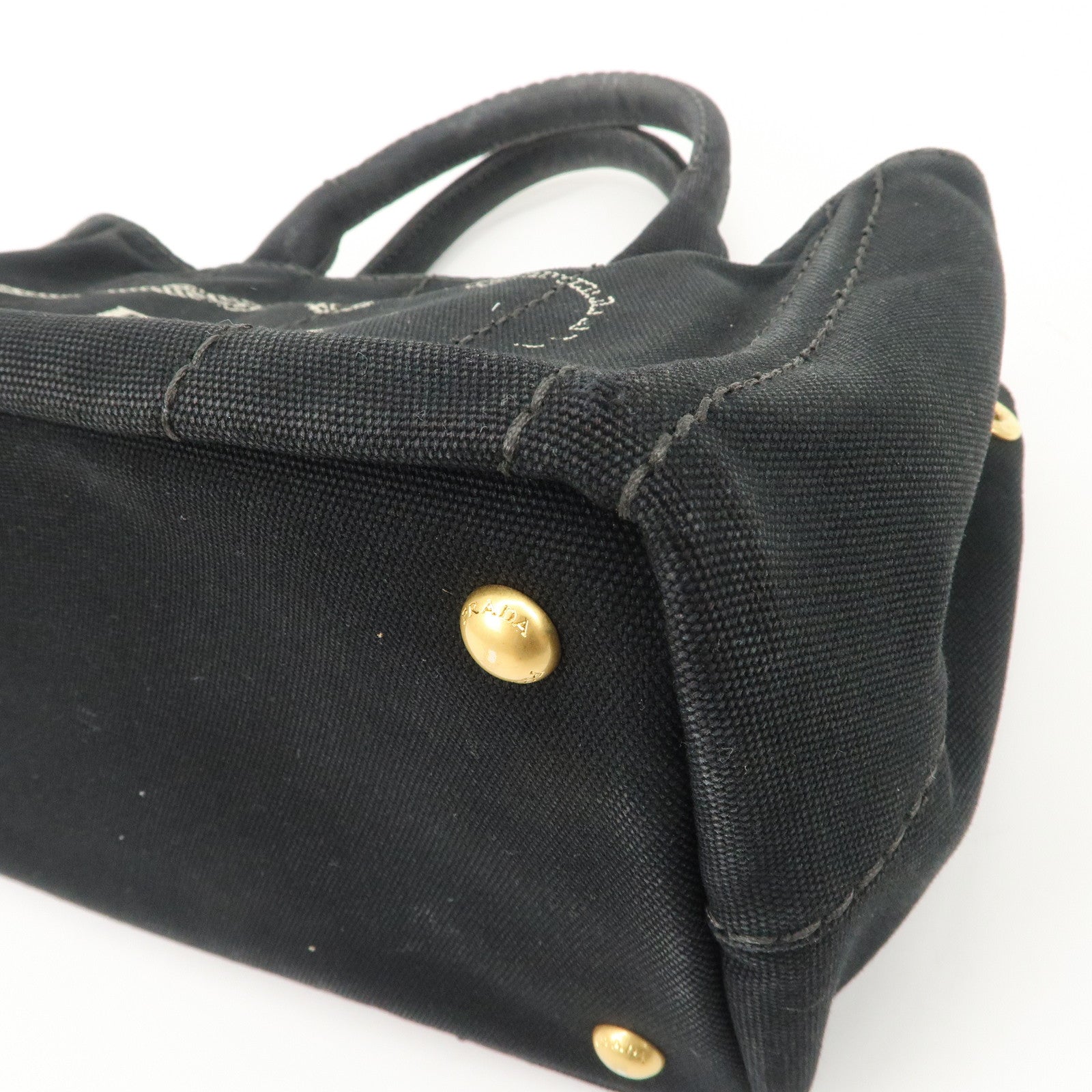 PRADA Logo Canapa Denim 2 Way Tote Bag Hand Bag Black B2642B Used