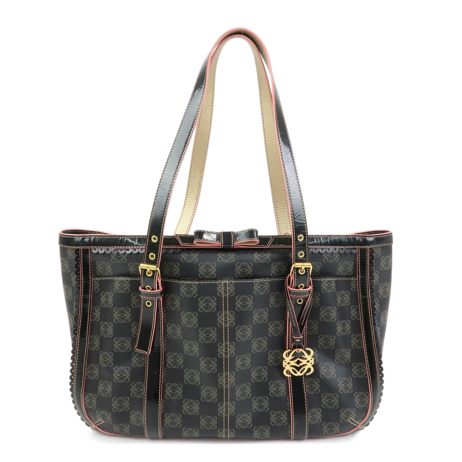 LOEWE Anagram PVC Patent Leather Tote Bag Shoulder Bag Black Pink