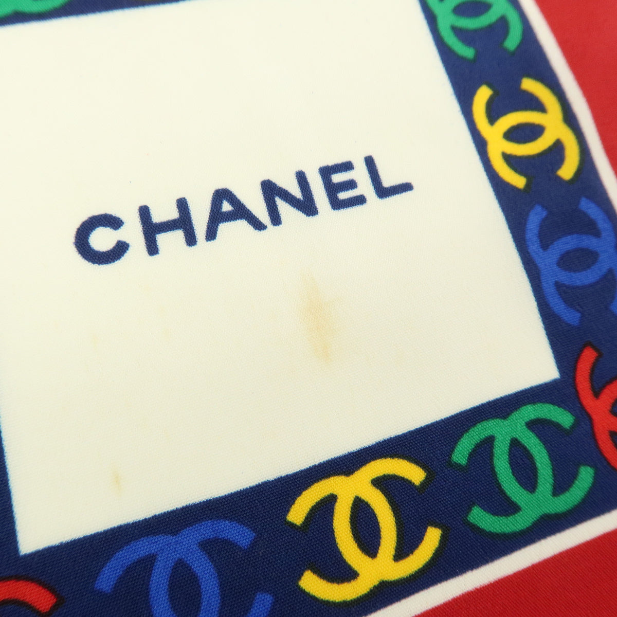 CHANEL COCO Mark Logo Silk 100% Scarf Red Multicolor