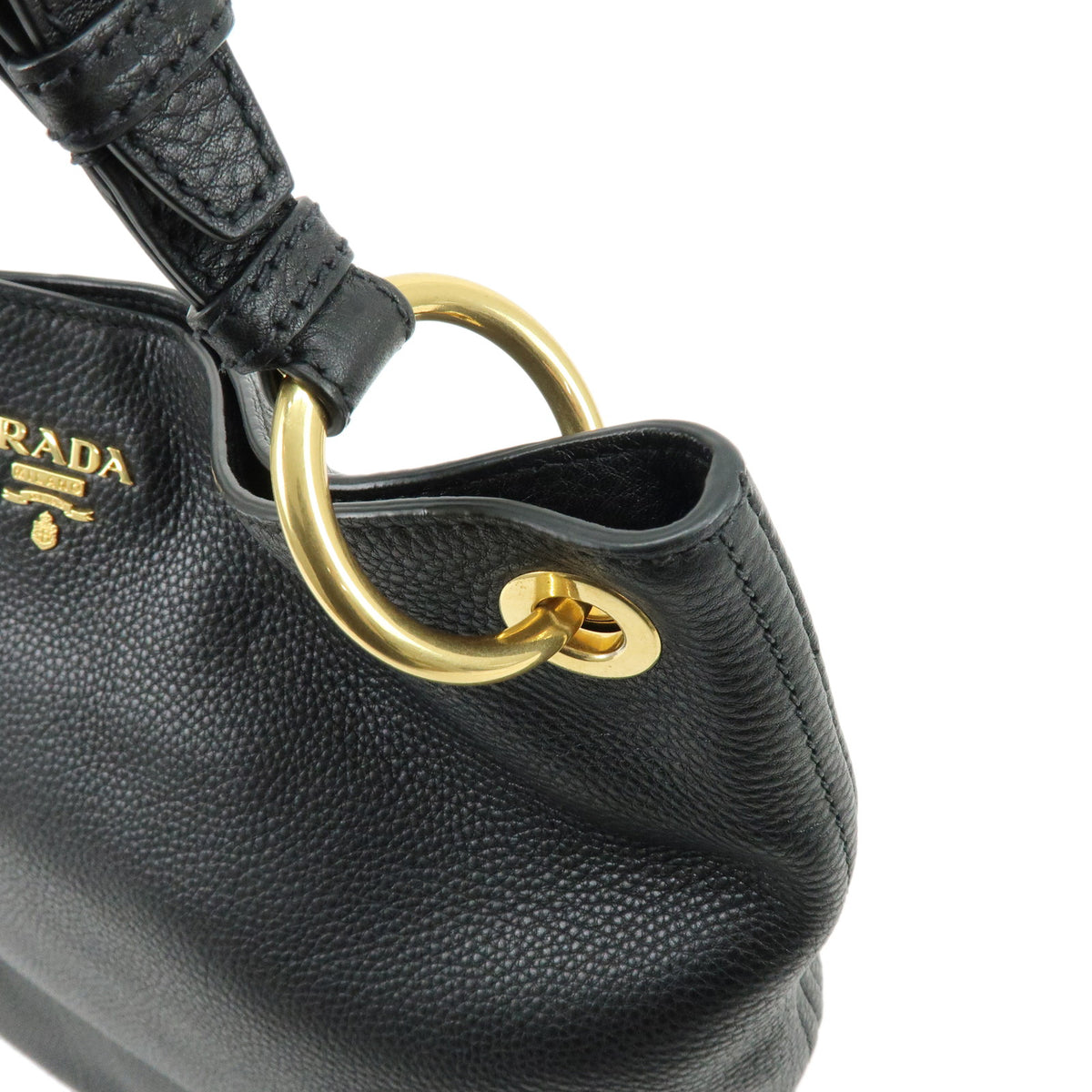 PRADA Logo Leather Shoulder Bag Hand Bag Tote Bag Black