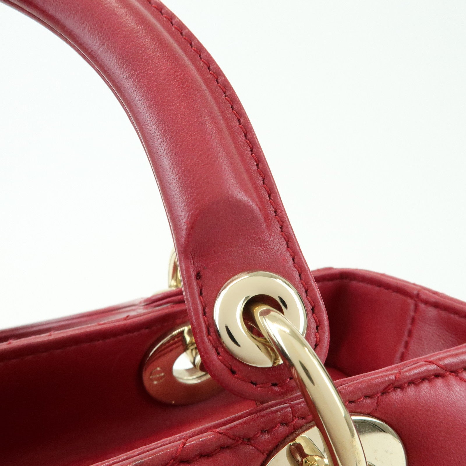 Christian Dior Lady Dior Cannage Lamb Skin Hand Bag Red