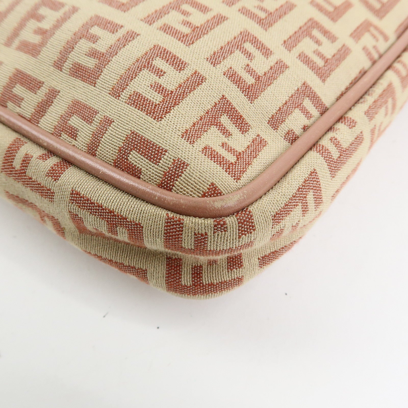 FENDI Zucchino Canvas Leather Shoulder Crossbody Bag Beige Pink 8BT053