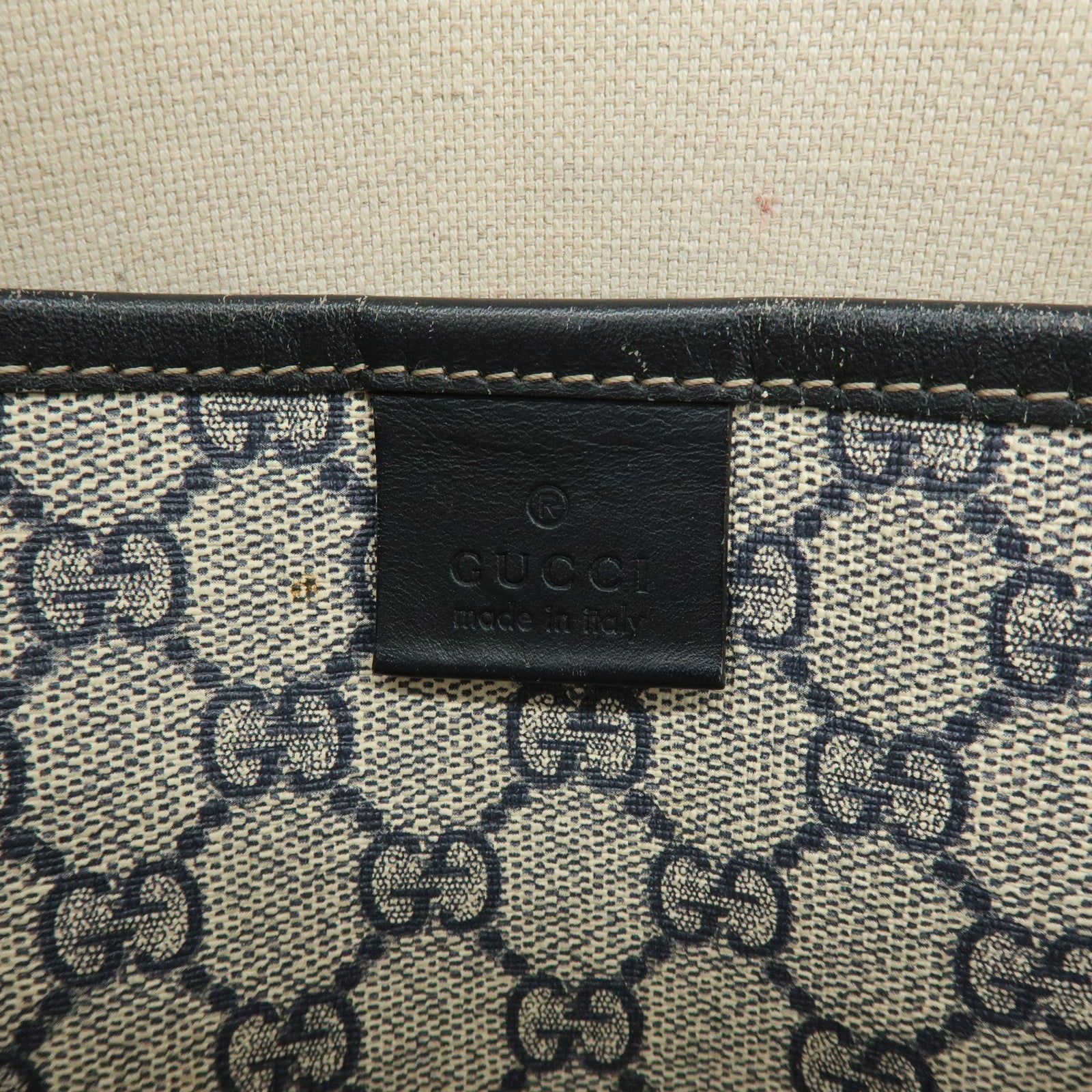 GUCCI Sherry GG Supreme Leather Tote Bag Shoulder Bag Navy Ivory 211134