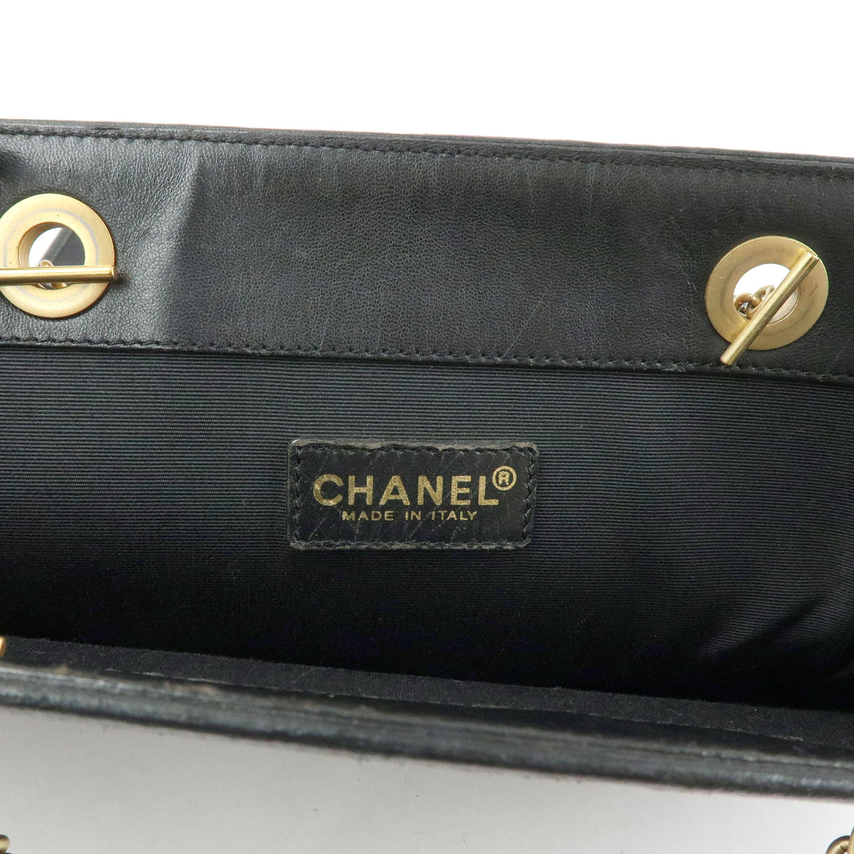 CHANEL Icon Line Canvas Leather Tote Bag Hand Bag Black