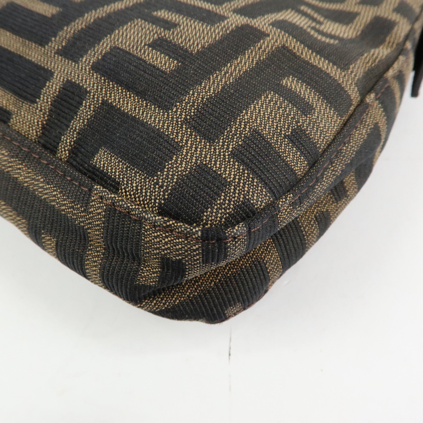 FENDI Mamma Baguette Zucca Canvas Leather Shoulder Bag Brown 26424